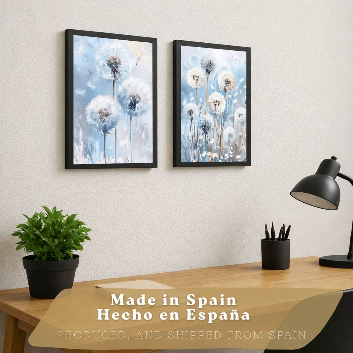Set de 2 laminas decorativas Flores azules Cuadros Salon modernos - Posters decorativos Azul Decoración Dormitorios.