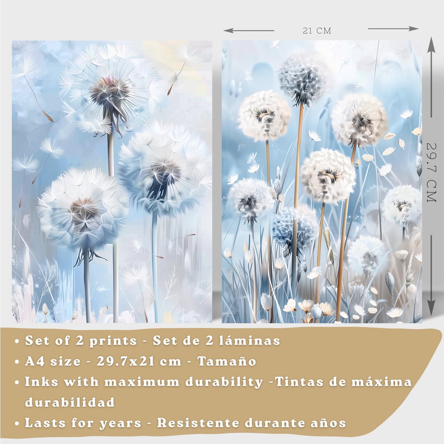 Set de 2 laminas decorativas Flores azules Cuadros Salon modernos - Posters decorativos Azul Decoración Dormitorios.