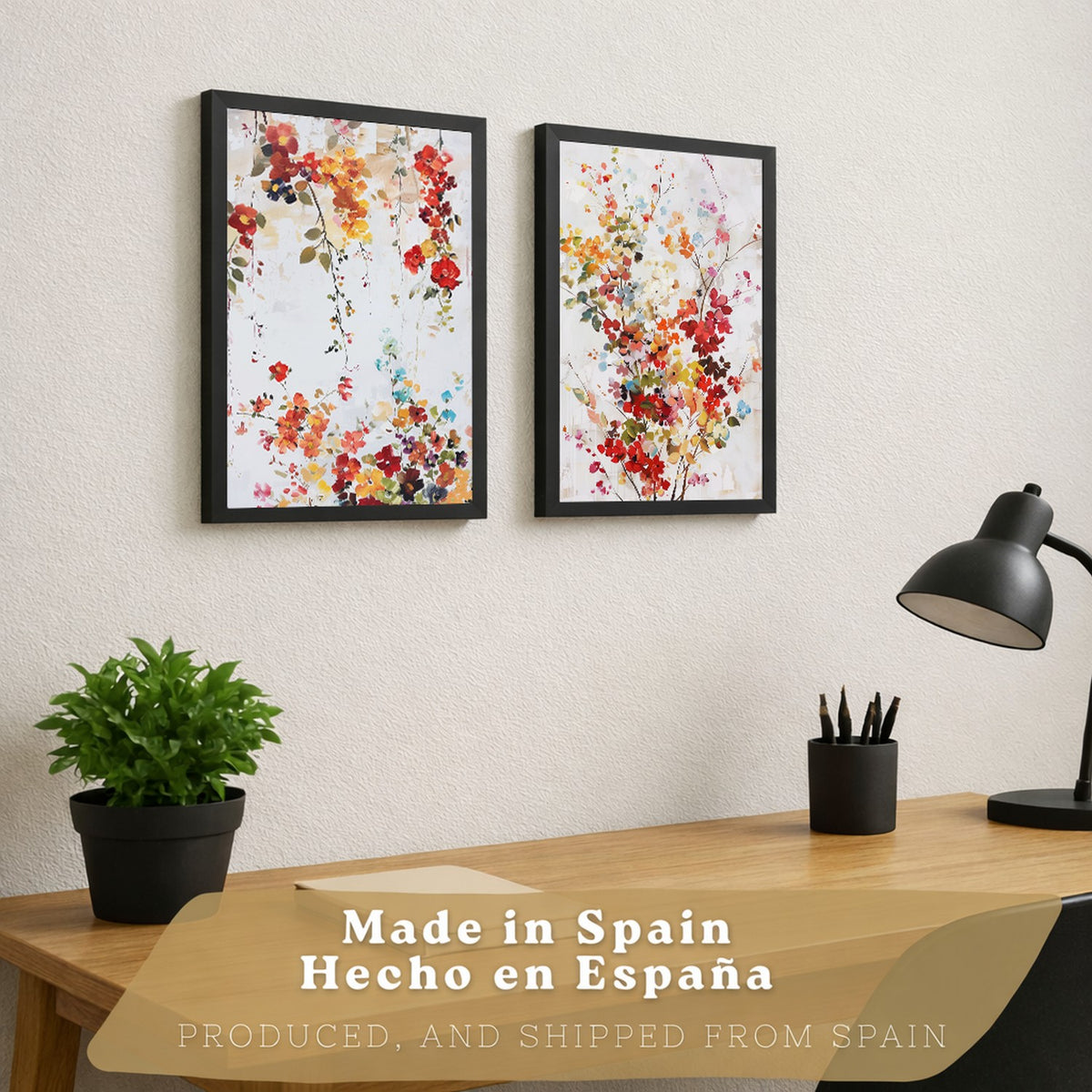Juego de 2 laminas decorativas flores siilvestres. Cuadros Salon modernos - Posters decorativos Botanico campestre. Decoración Dormitorios.