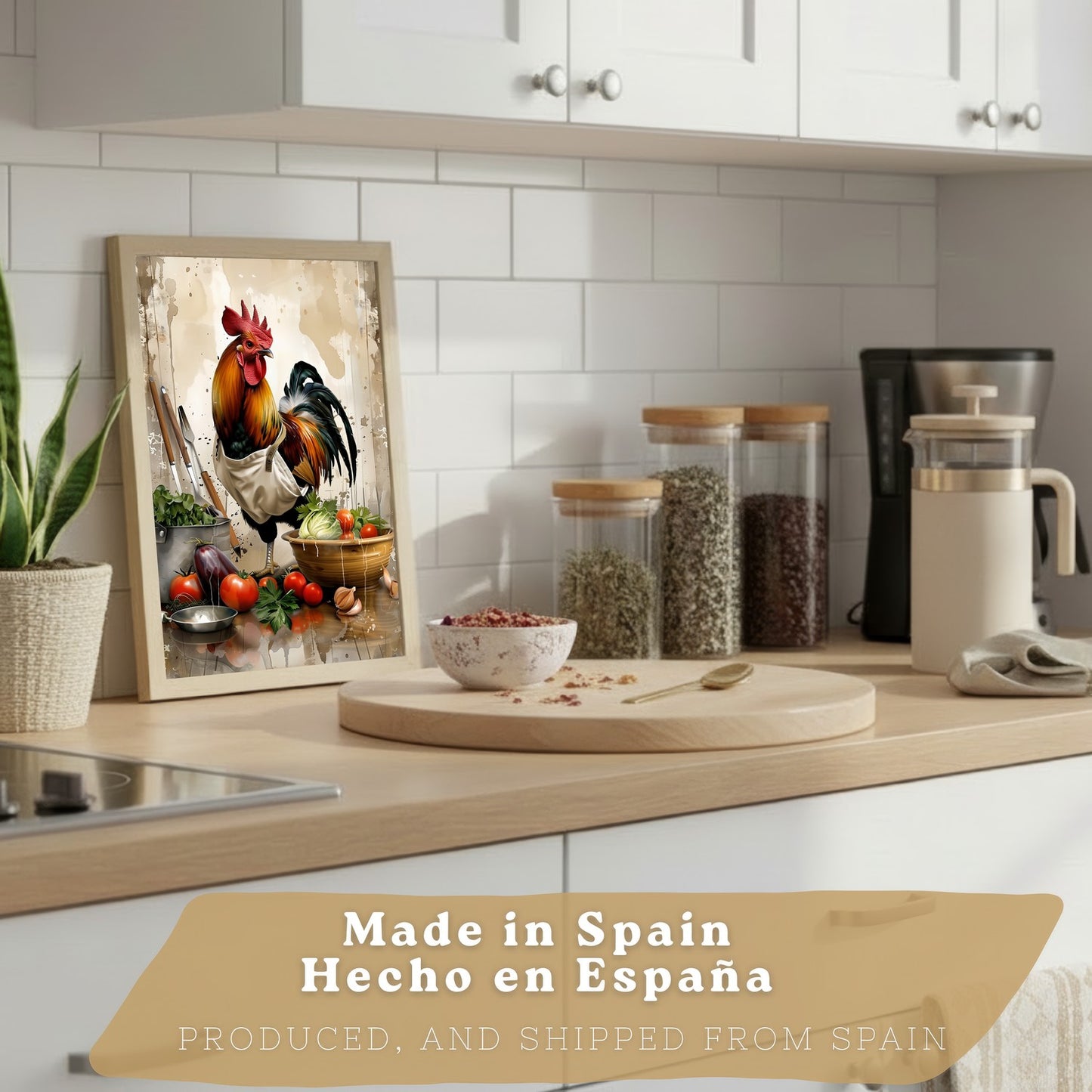 Set de 2 Láminas Animales Chef Cuadros Cocina Gallo y Cerdo Cocinero Estilo Ilustración Póster Decoración Pared Comedor
