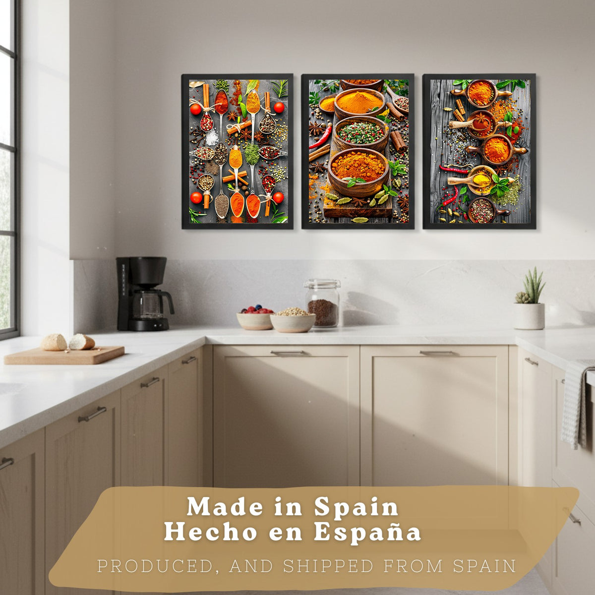Set de 3 Láminas Especias y Condimentos Cuadros Cocina Hierbas Aromáticas Estilo Gastronómico Póster Decoración Pared