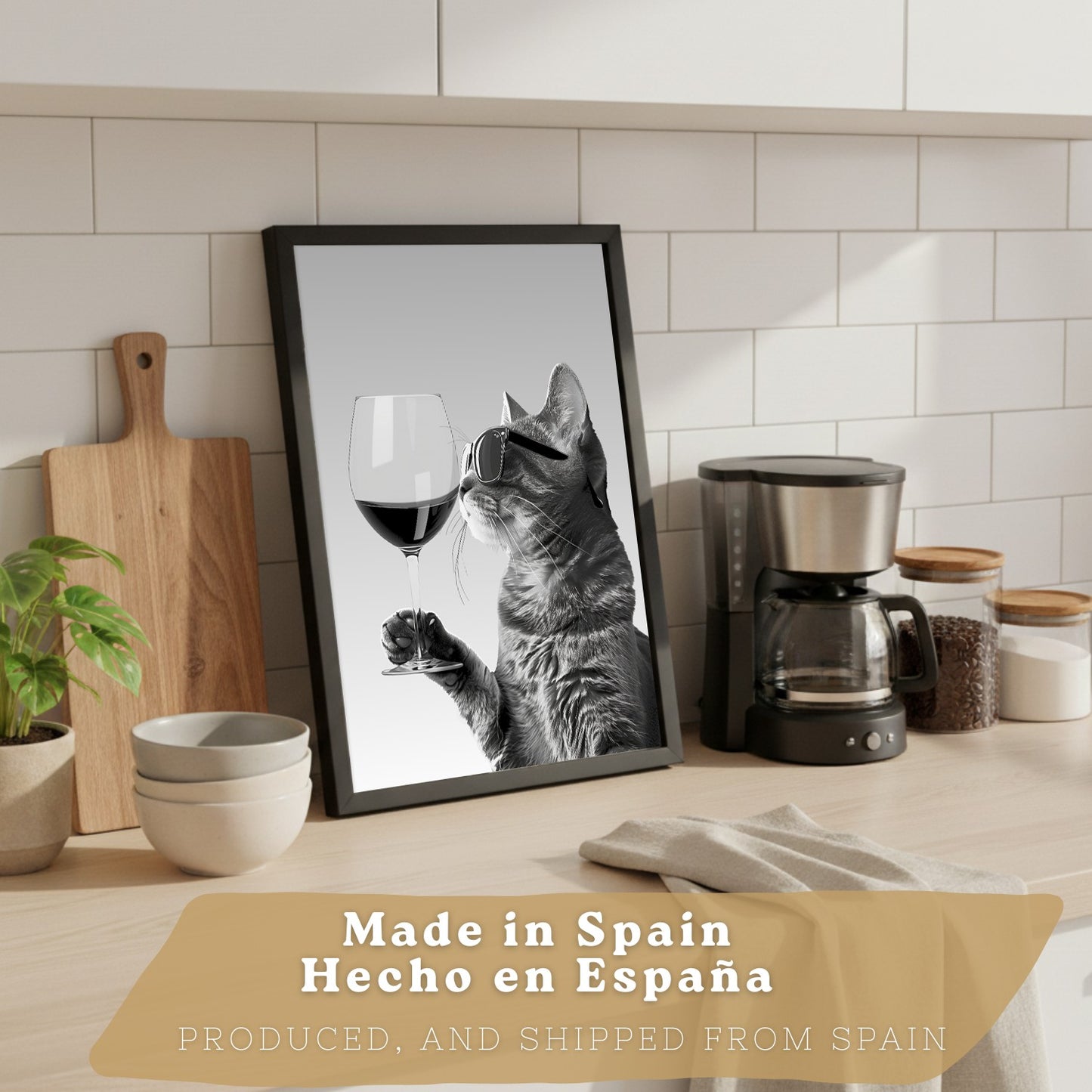Set de 4 Láminas Animales con Gafas Blanco y Negro Cuadros Cocina Gato Dálmata y Panda Chef Póster Decoración Pared