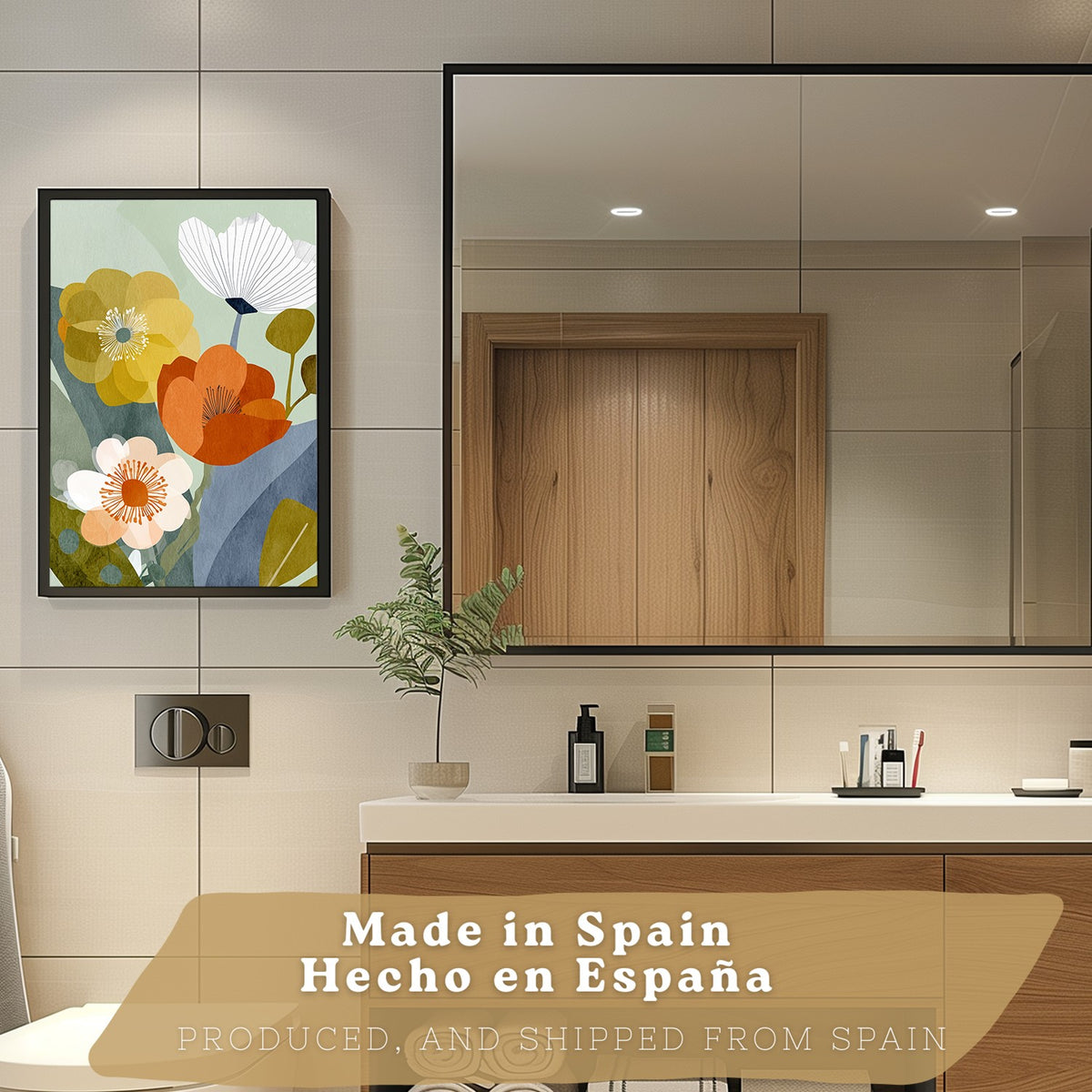 Set de 2 Laminas Decorativas Baño Cuadros Florales Modernos Poster para Pared Lavabo Ducha WC y Aseo Decoracion Floral Abstracta Estilo Nordico