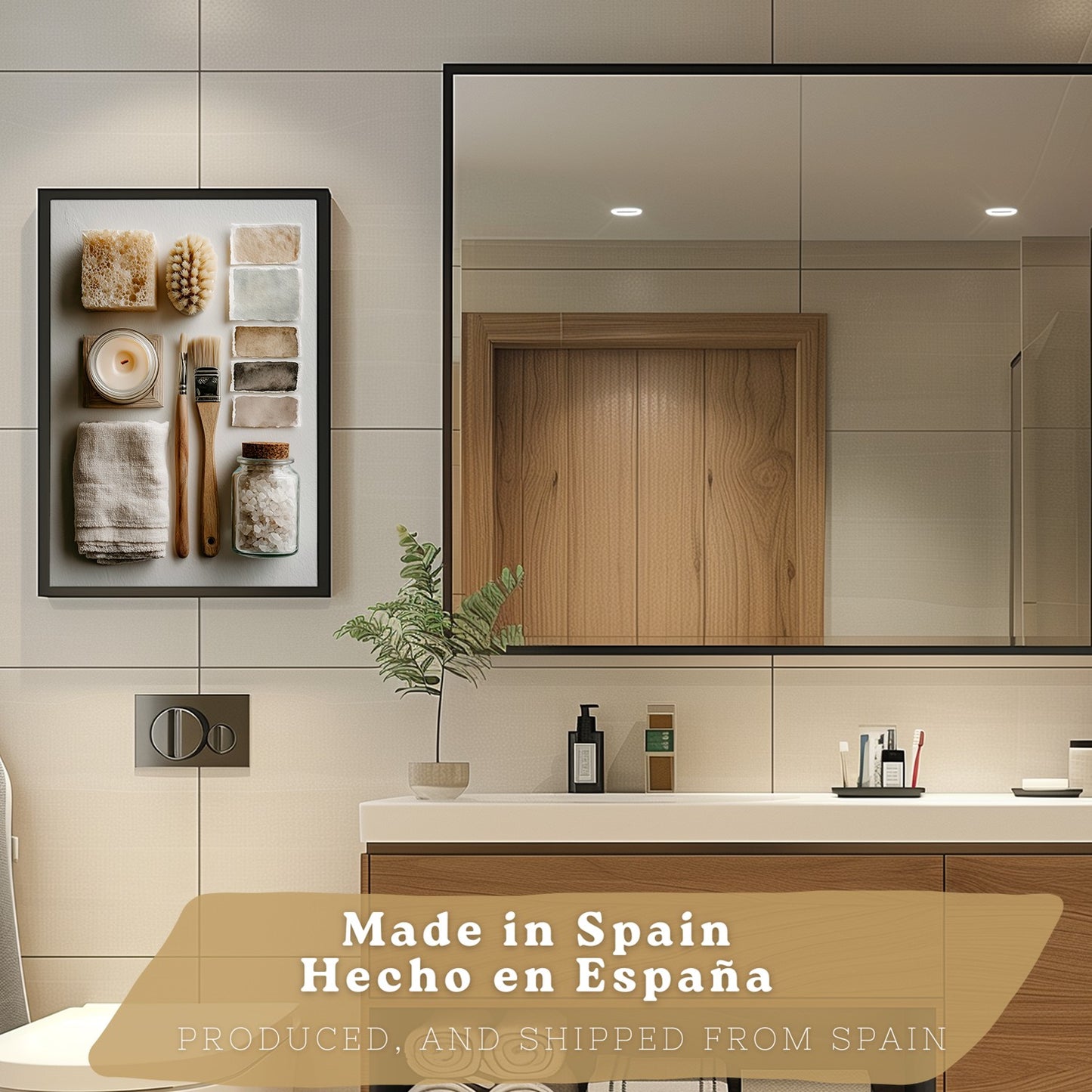 Juego de 2 Laminas Decorativas para Pared de Baño Cuadros y Poster para Lavabo Ducha WC y Aseo con Jabon Tazas Flores y Accesorios Estilo Natural Artistico