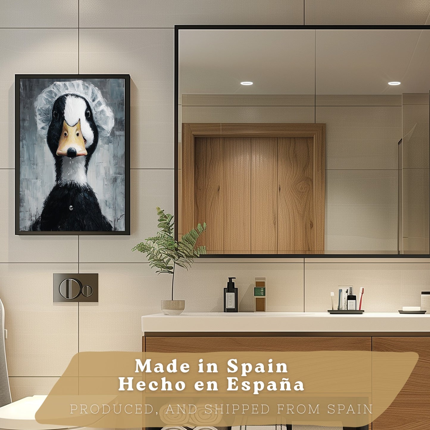 Set de 2 Laminas Decorativas Baño Cuadros Divertidos Poster para Pared Lavabo Ducha WC y Aseo con Animales en la Bañera Estilo Original Moderno