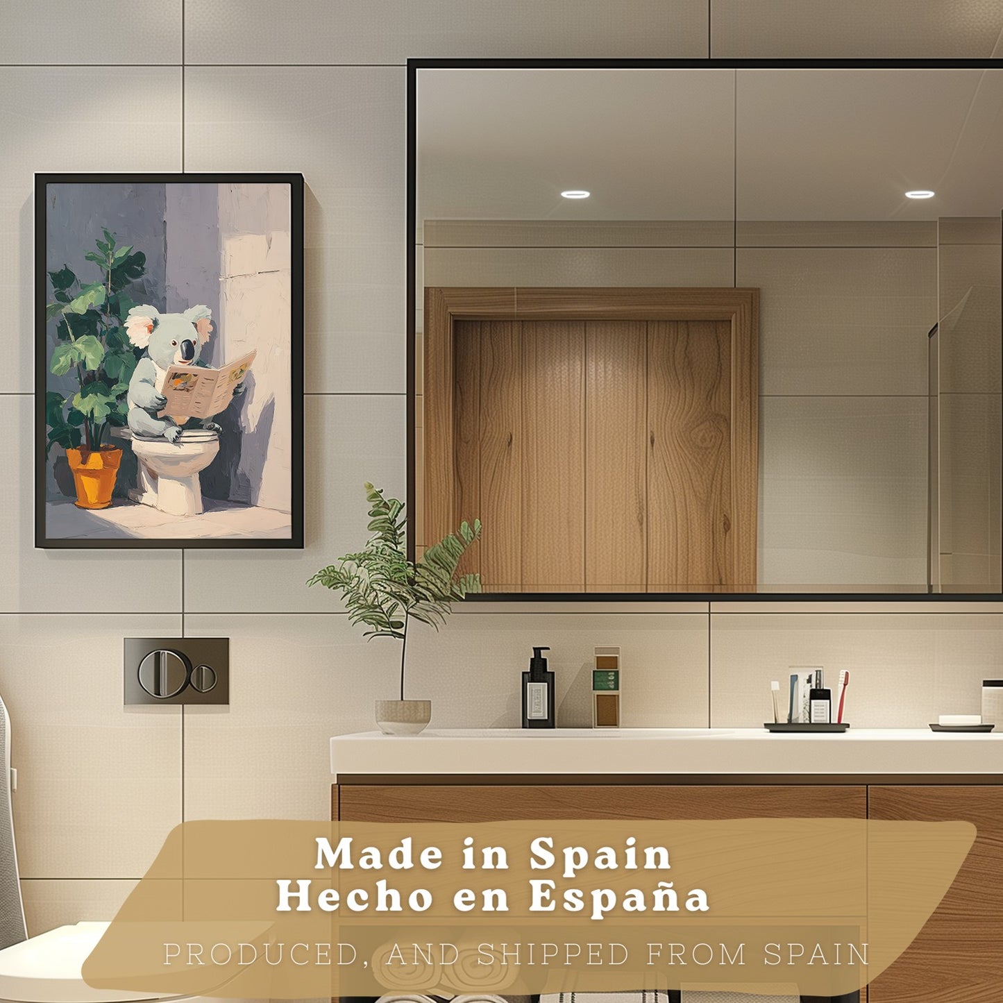 Set de 2 Laminas Decorativas Baño Cuadros Originales y Divertidos Poster para Pared Lavabo Ducha WC y Aseo con Animales Leyendo en el Baño Estilo Moderno