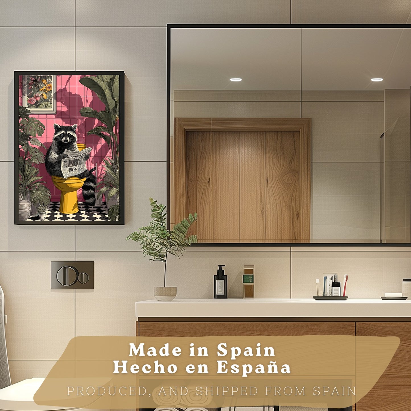 Set de 2 Laminas Animales Divertidos en Baño Cuadros Decorativos Zorro y Mapache con Estilo Moderno Poster Original Decoracion Baño Aseo y Hogar