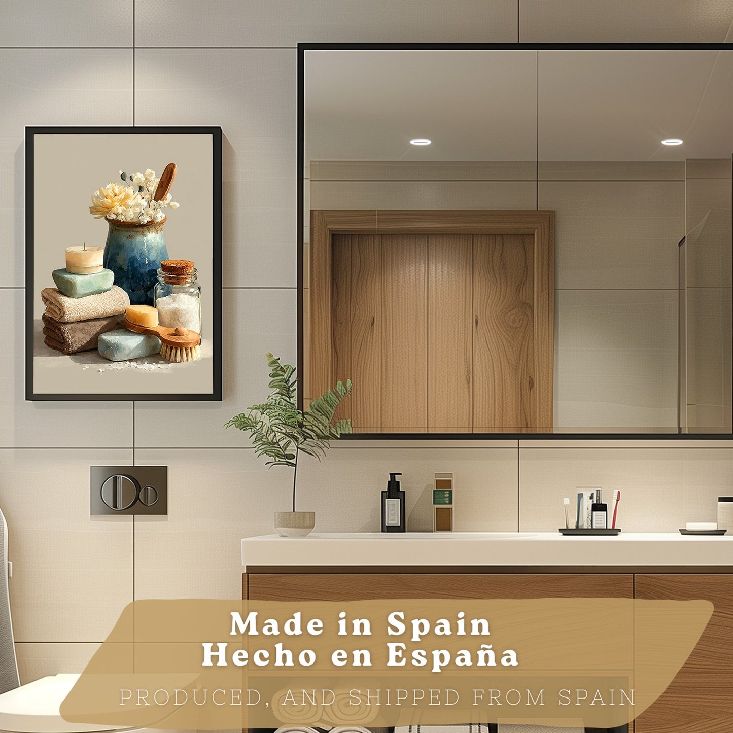 Set de 3 Laminas Decorativas Baño Decoración Paredes Cuadros Baño Estilo Spa Natural Poster Baño WC Lavabo con Toallas Velas y Jabones Decoración Hogar