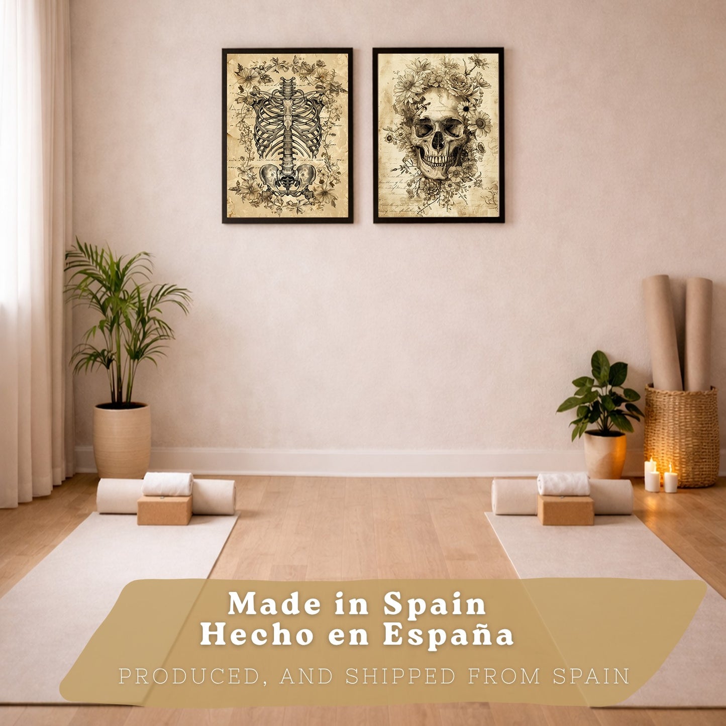 Set 2 Posters y Cuadros de Anatomía Humana Láminas con Cráneo Columna Vertebral Costillas Pelvis Diseño Vintage Clásico