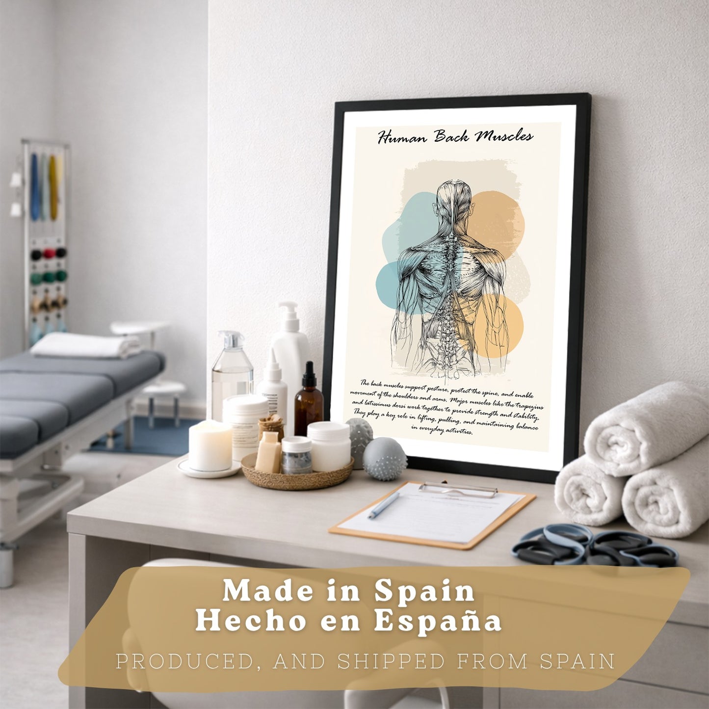 Set 3 Cuadros Decoración para Pared Anatomía Humana Posters Educativos Músculos Espalda Caja Torácica Cráneo