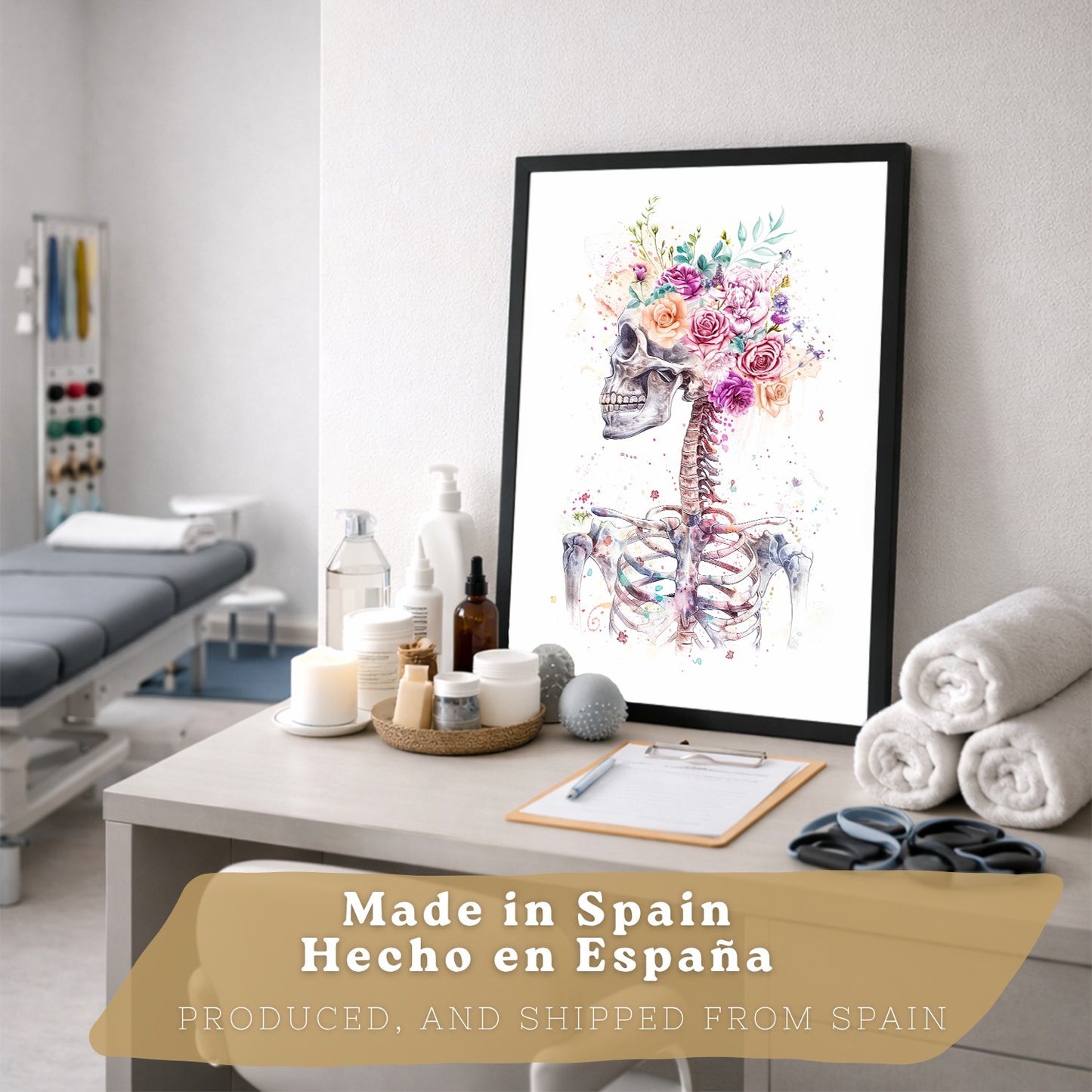 Set 3 Láminas Decorativas de Anatomía Posters y Cuadros con Esqueleto Cráneo Columna Costillas Pulmones y Sistema Digestivo con Estilo Floral Artístico