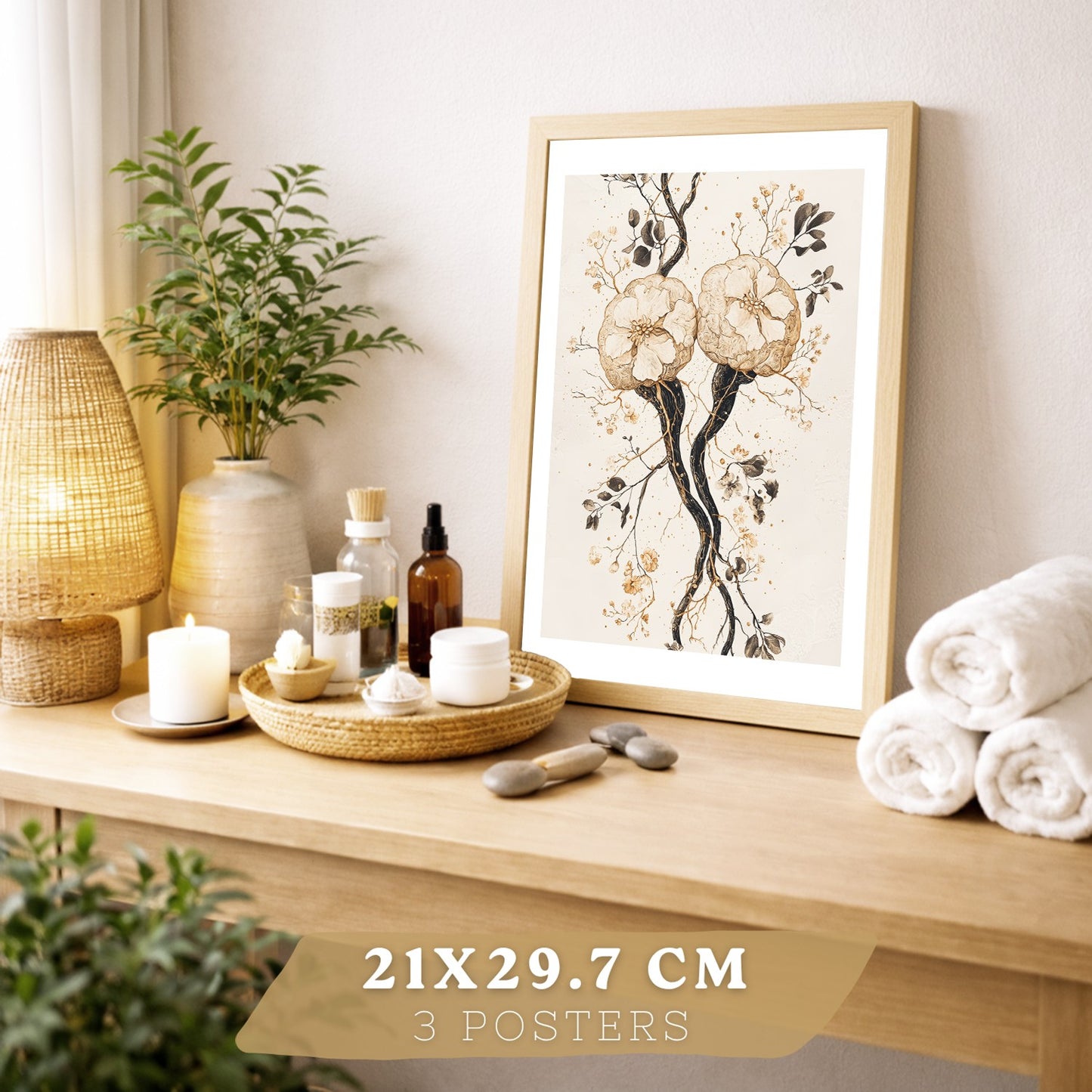 Set 3 Láminas de Anatomía Neural Posters y Cuadros con Neuronas, Sinapsis y Cerebro Estilo Floral Minimalista