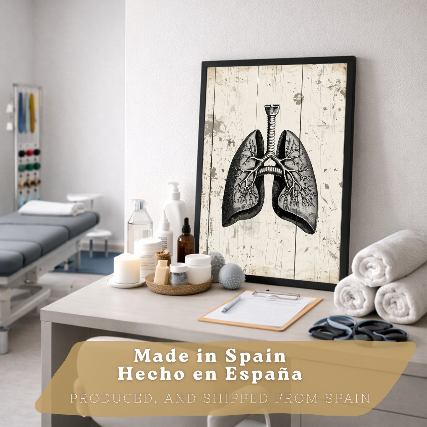 Set 3 Cuadros Decorativos de Anatomía Humana Láminas y Posters con Cerebro Corazón Pulmones Tráquea Bronquios Diseño Industrial Blanco y Negro