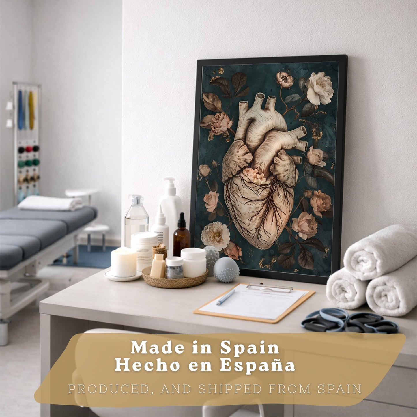 Set 3 Cuadros de Anatomía Humana Láminas con Corazón, Sistema Respiratorio y Esqueleto Estilo Botánico Elegante