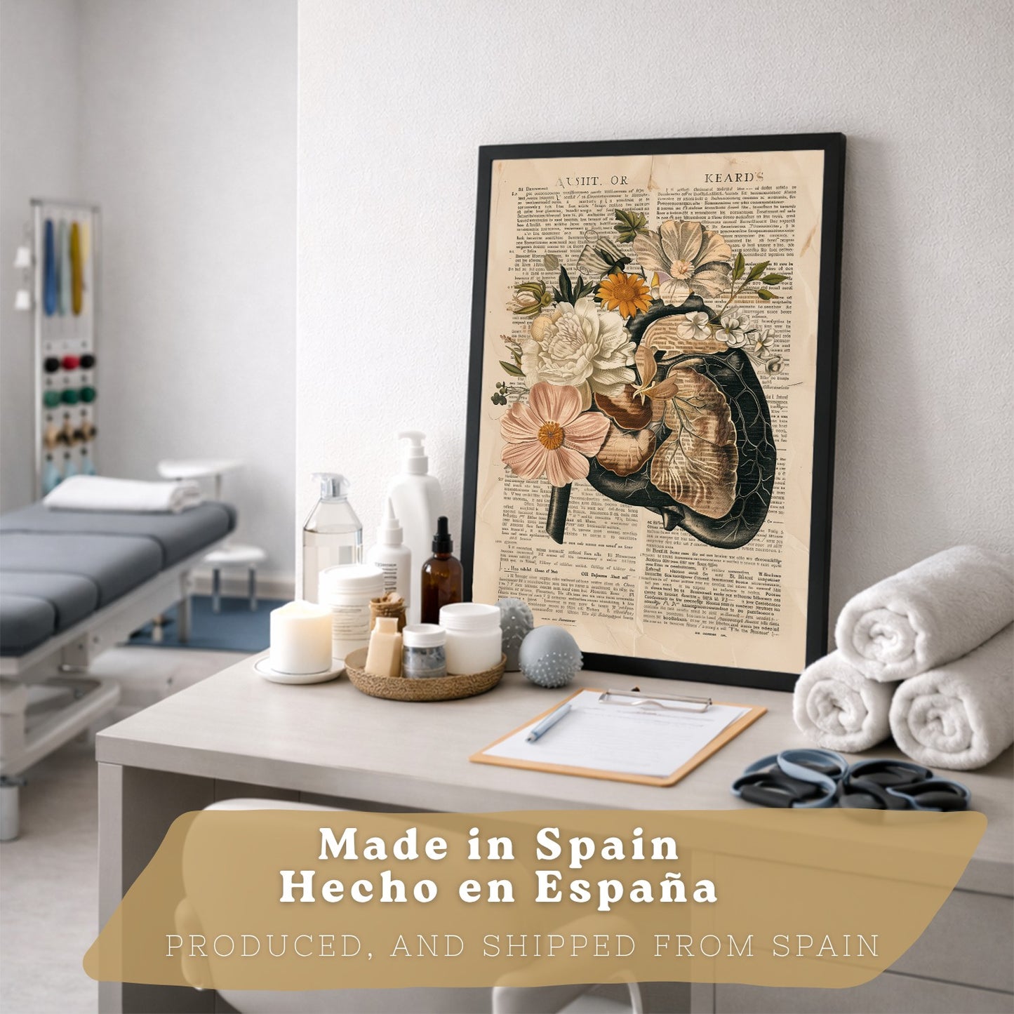 Set 3 Cuadros de Anatomía Humana Láminas con Higado, Costillas y Cráneo Estilo Retro Floral