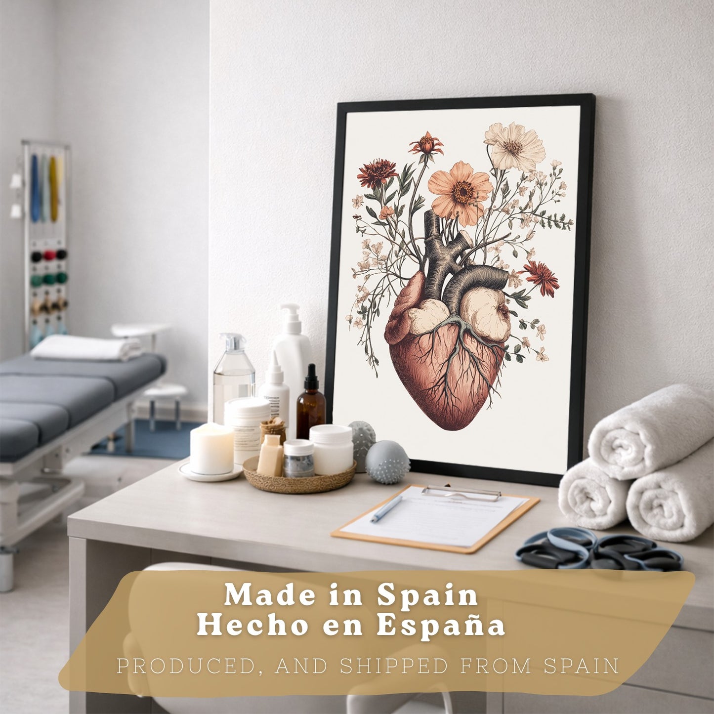 Set 4 Posters de Anatomía Láminas Decorativas con Corazón Riñones Cráneo y Pelvis Estilo Botánico Elegante
