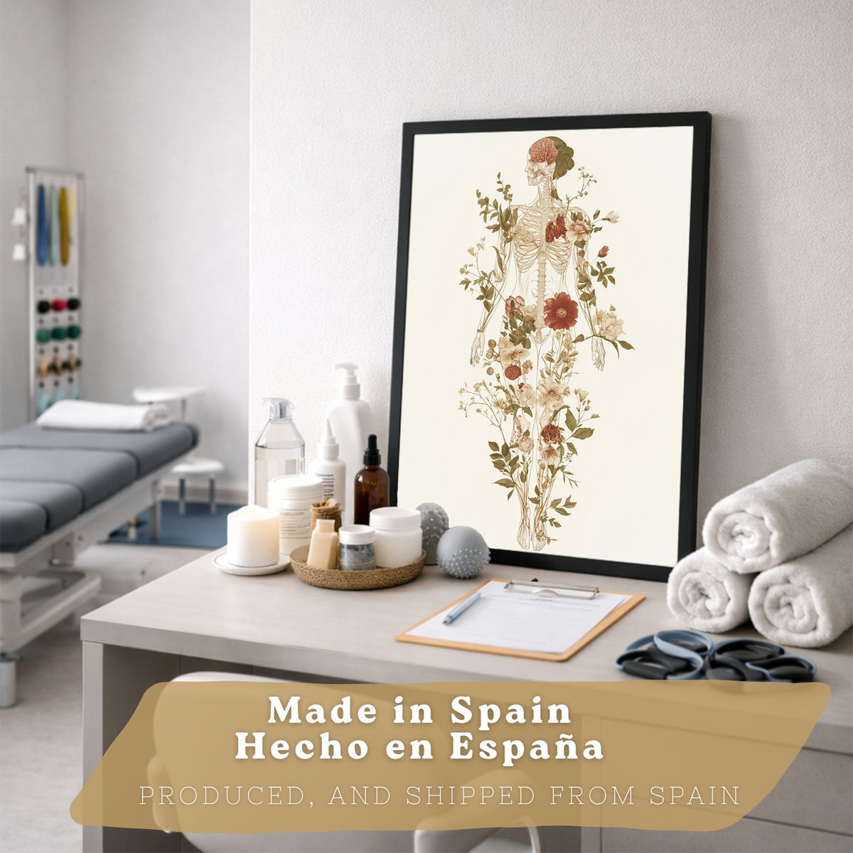 Set 4 Posters Decorativos de Anatomía Humana con Flores Láminas Modernas de Cuerpo Completo Cerebro Mano y Corazón