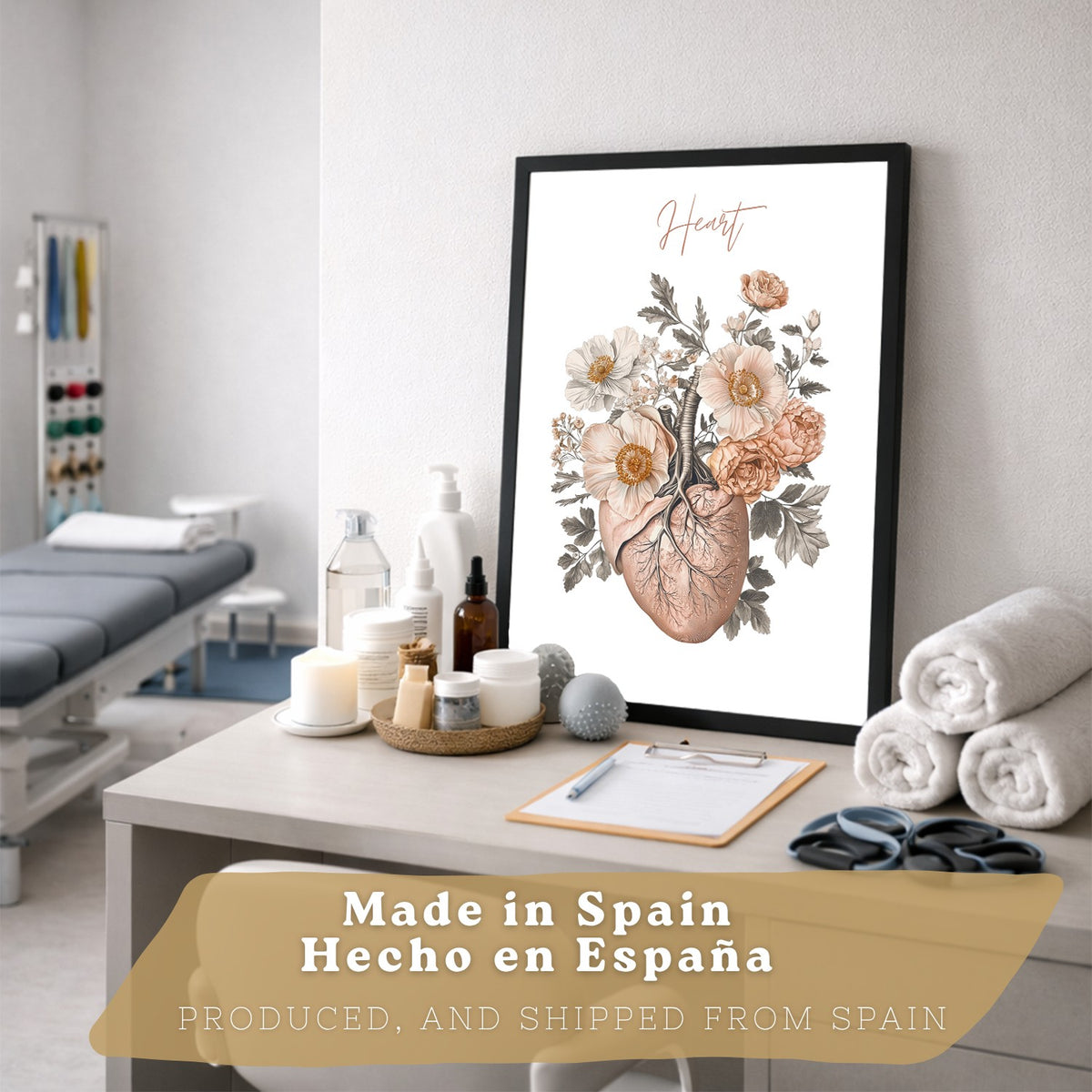 Set 4 Cuadros de Anatomía Humana Láminas Florales con Corazón Pulmones Esqueleto y Cráneo Estilo Moderno Elegante