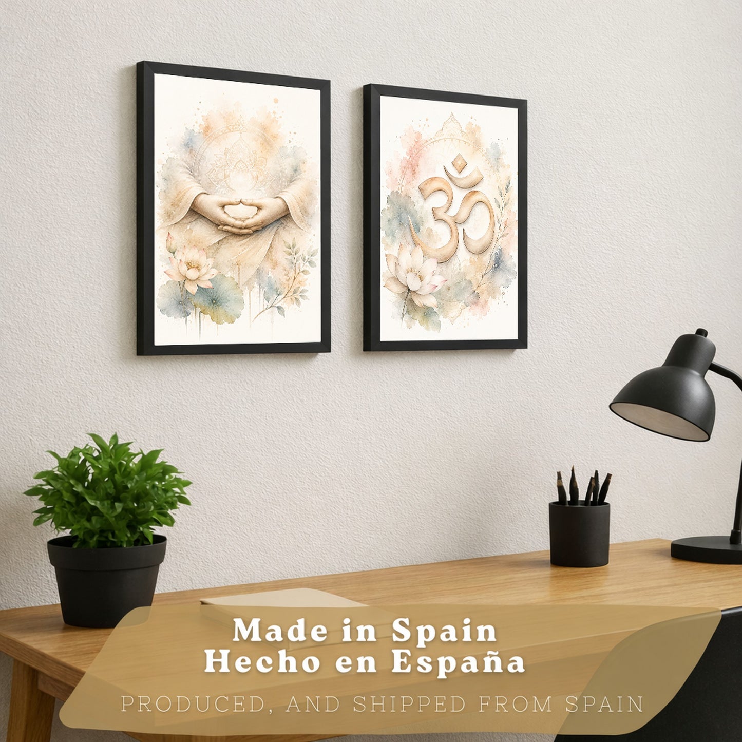 Posters Espirituales con Arte de Manos de Meditación y Símbolo Om