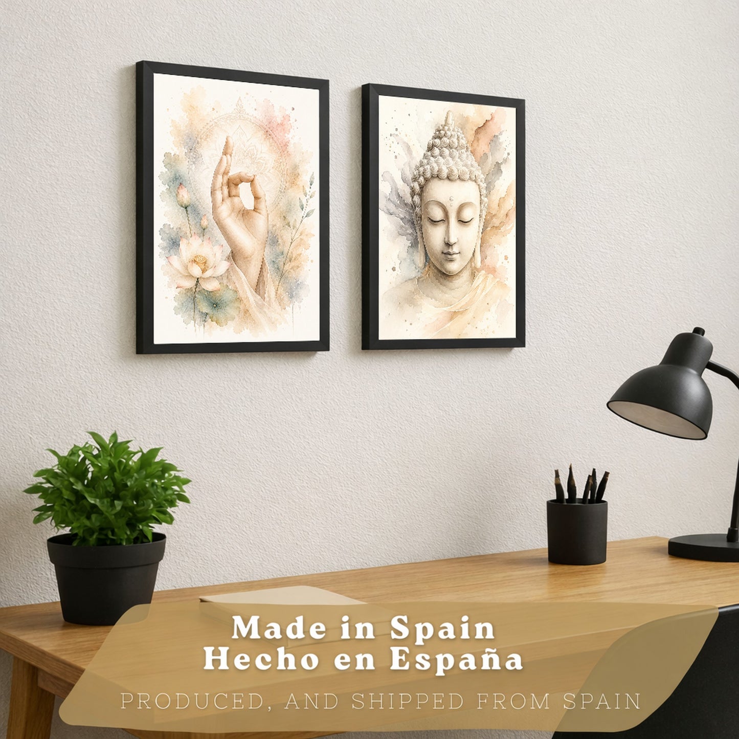 Posters Espirituales con Buda y Mano de Meditación Acuarela
