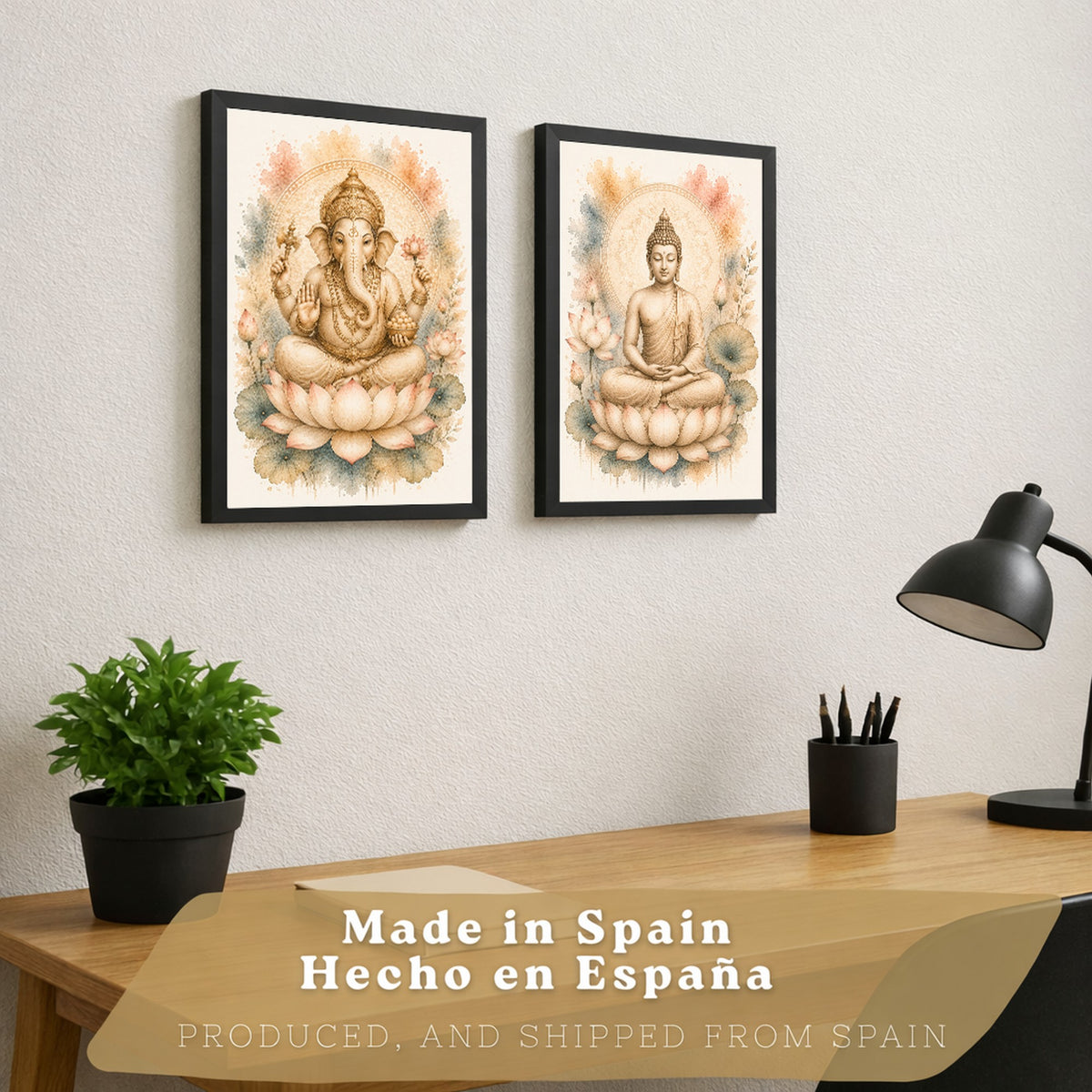 Posters decorativas de Buda y Ganesha con Arte Acuarela Boho Suave