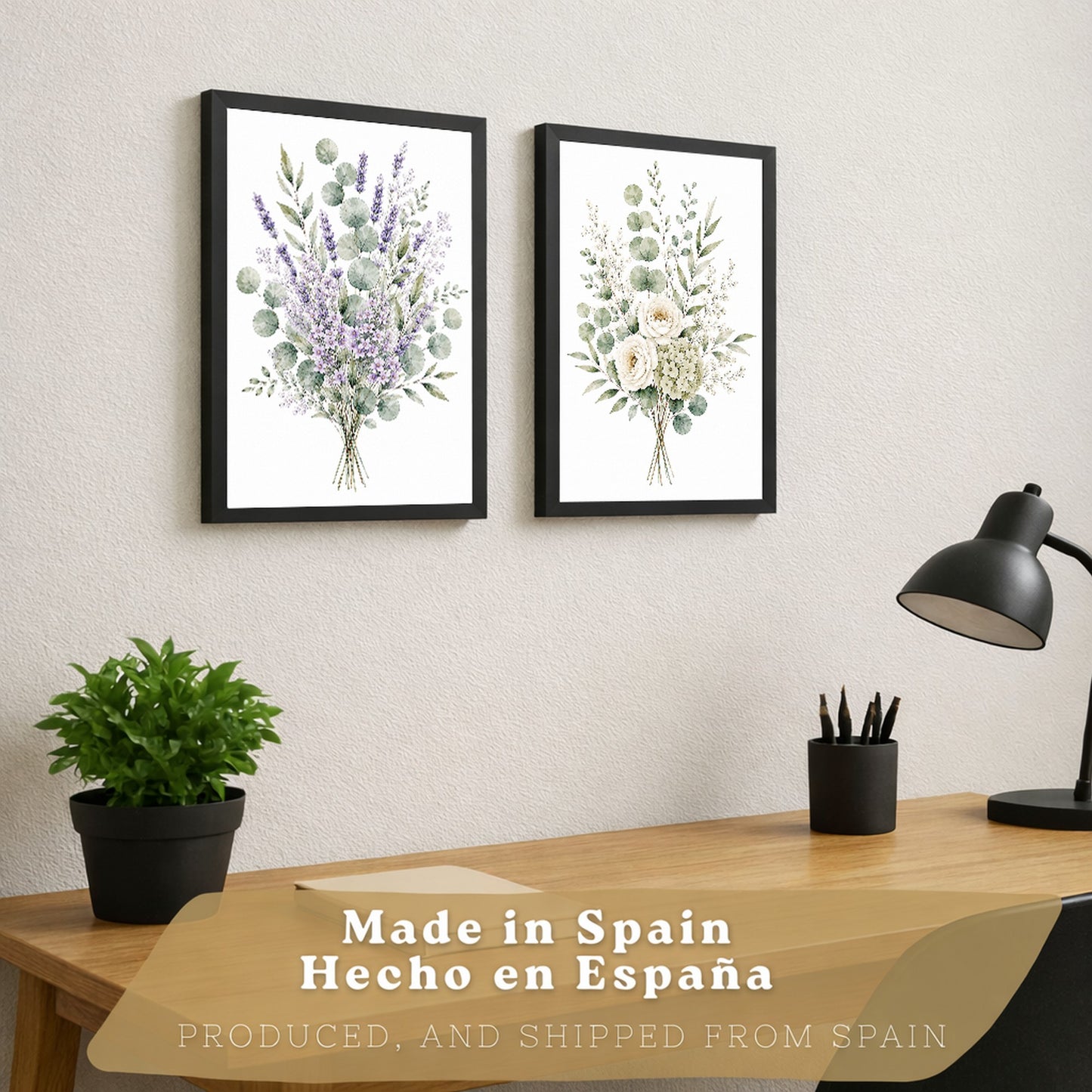 Posters Florales de Eucalipto con Lavanda y Flores Blancas