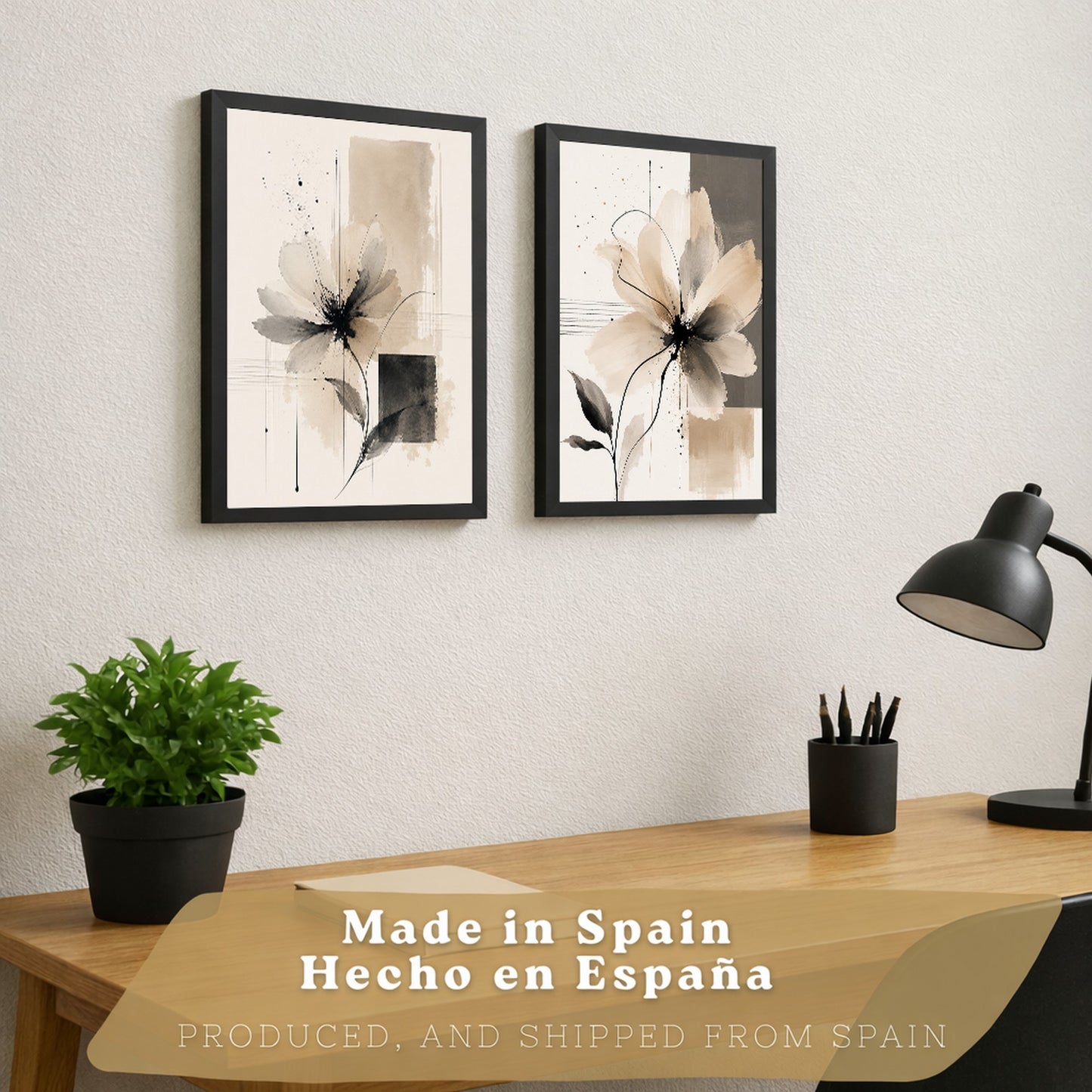 Posters Florales Abstractos con Arte Floral Beige Neutro