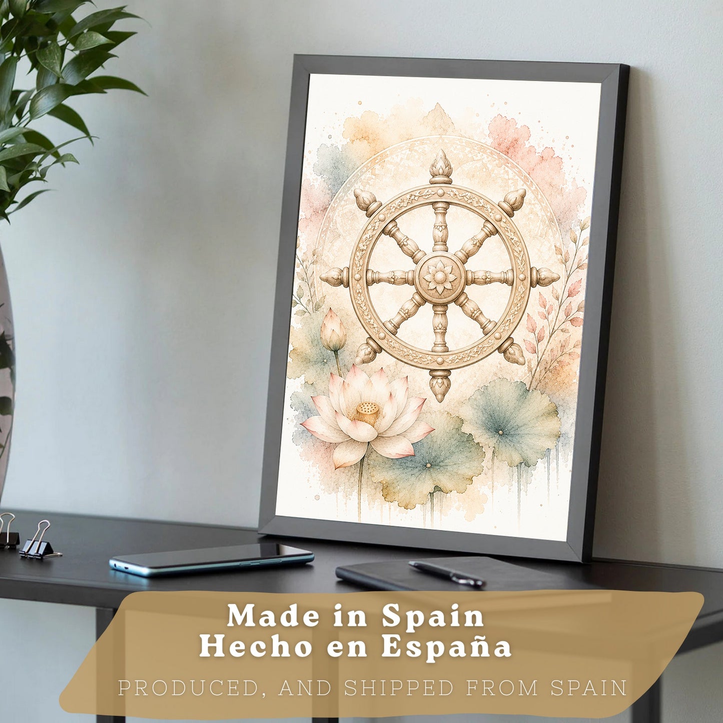 Posters Espirituales con Rueda del Dharma, Om y Arte de Meditación