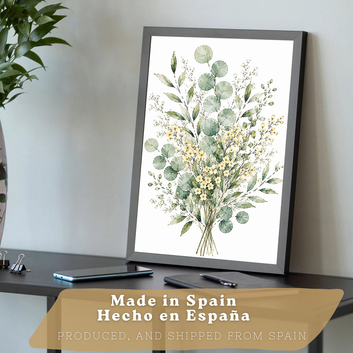 Posters Florales de Eucalipto con Arte Botánico de Flores Blancas