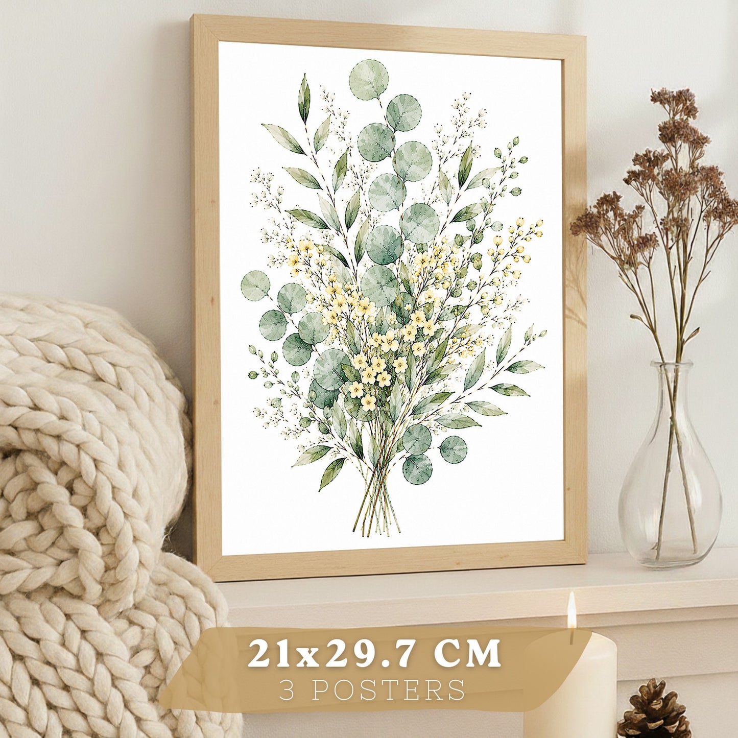 Posters Botánicos de Flores Silvestres con Eucalipto y Lavanda