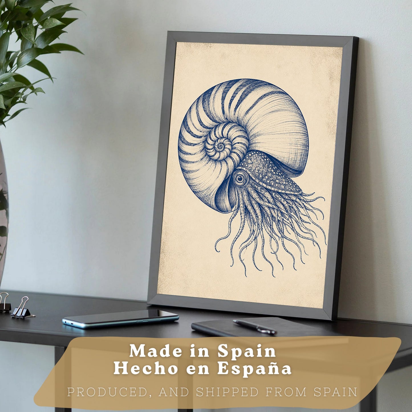Posters de Arte Azul Costero con Nautilus, Medusa y Caballito de Mar