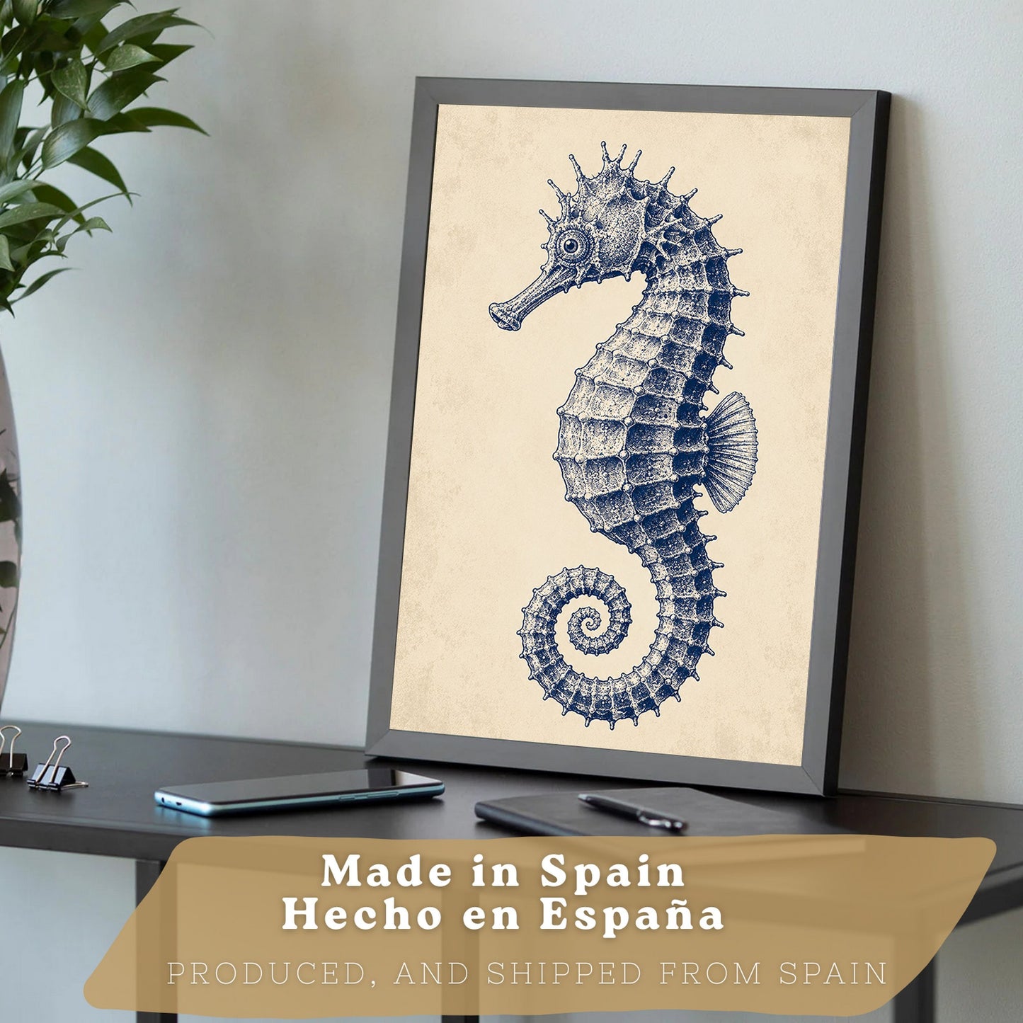 Posters de Azul Costero con Caballito de Mar, Coral y Estrella de Mar