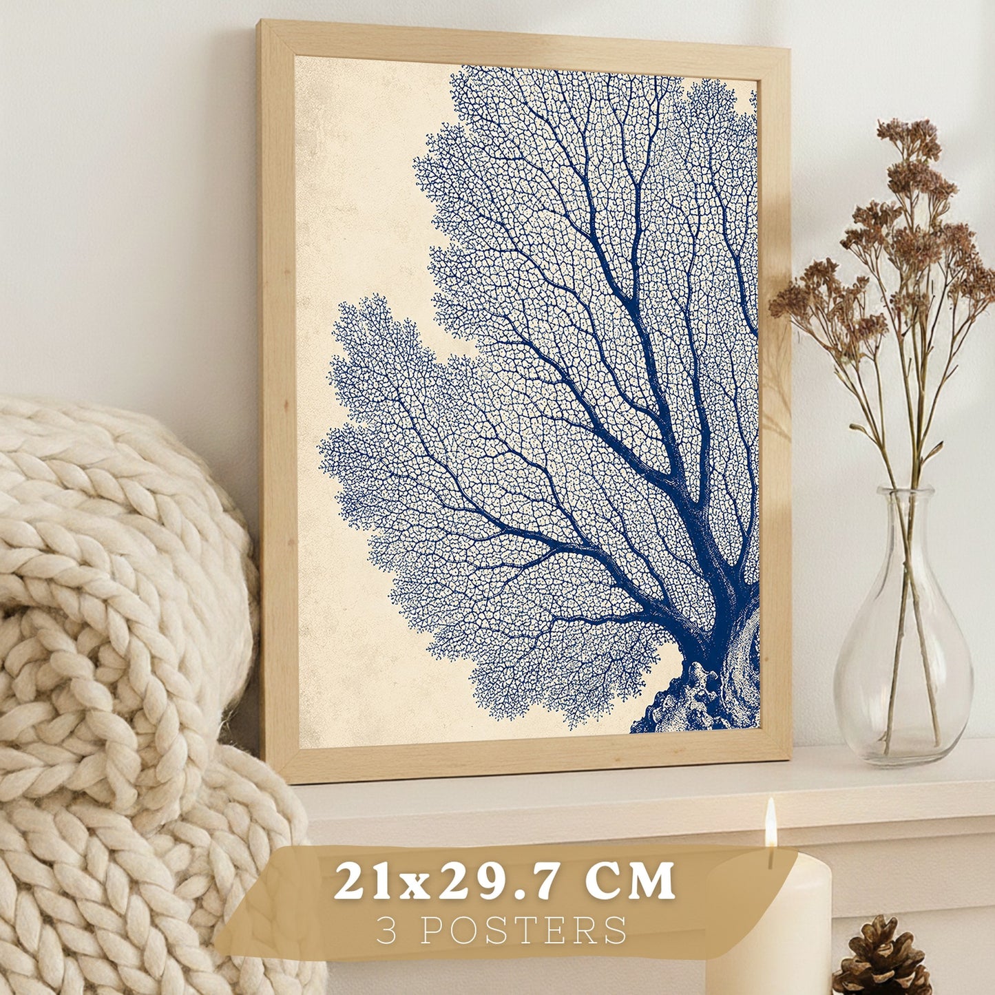 Posters de Azul Costero con Caballito de Mar, Coral y Estrella de Mar