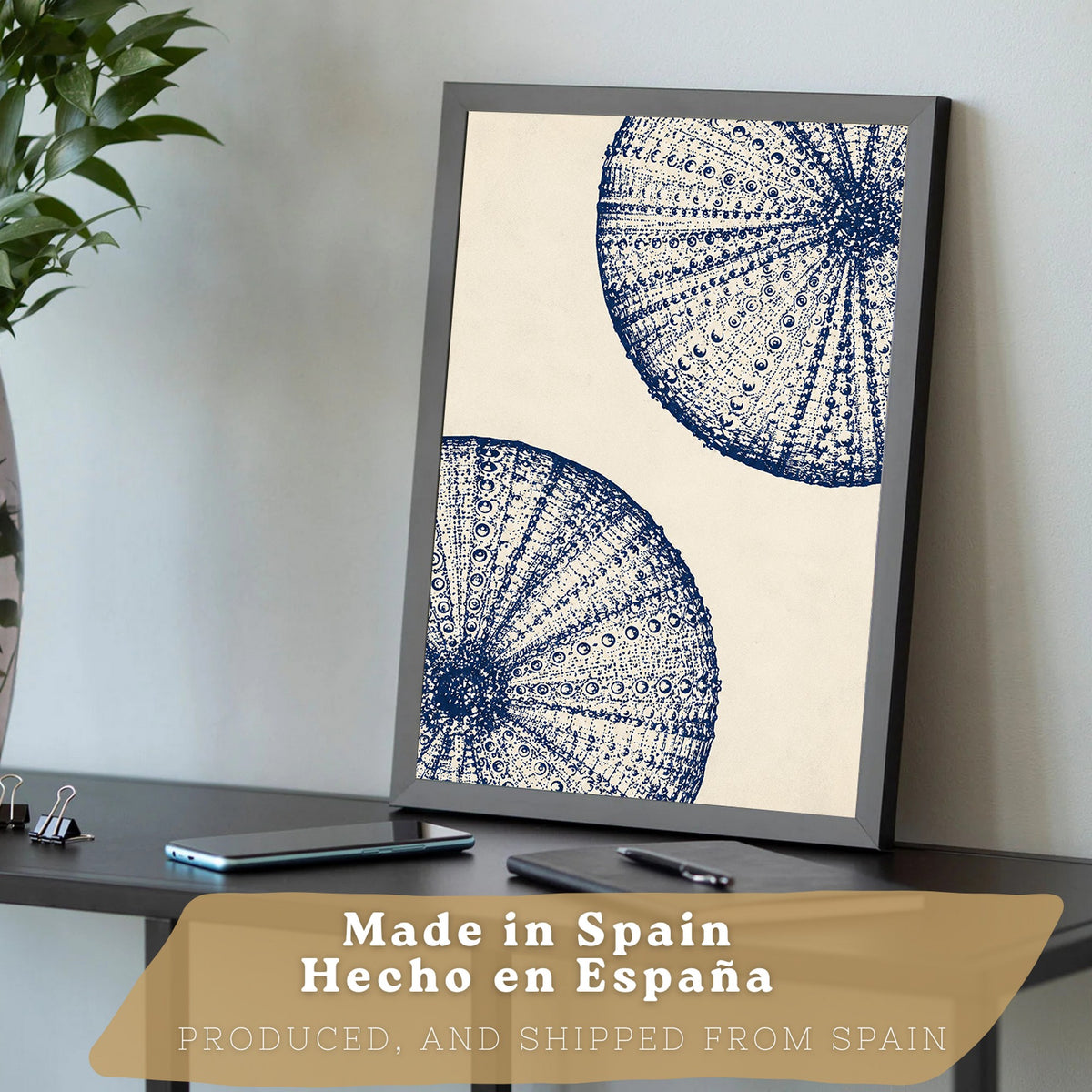 Posters de Arte Azul Costero con Arte de Nautilus y Conchas Marinas