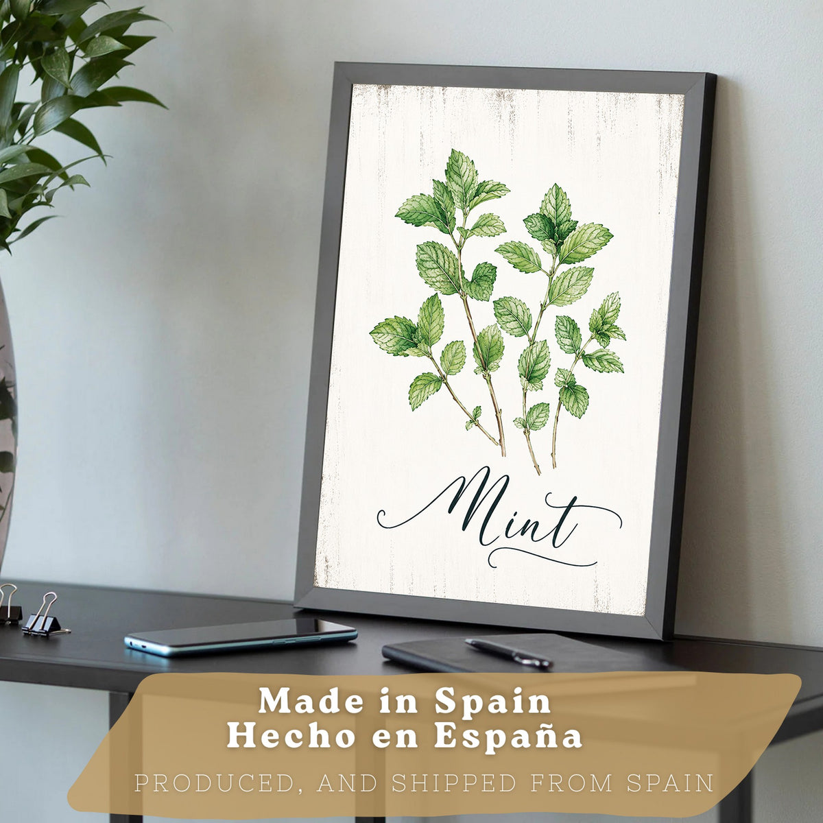 Posters Botánicos de Hierbas con Arte de Menta, Romero y Tomillo