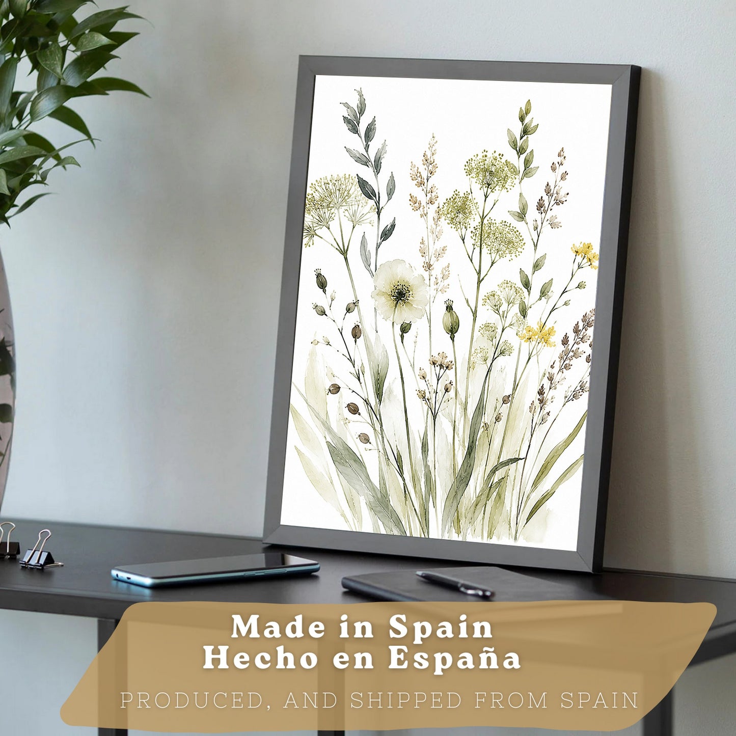 Posters Botánicos de Flores Silvestres con Arte Floral Verde Salvia