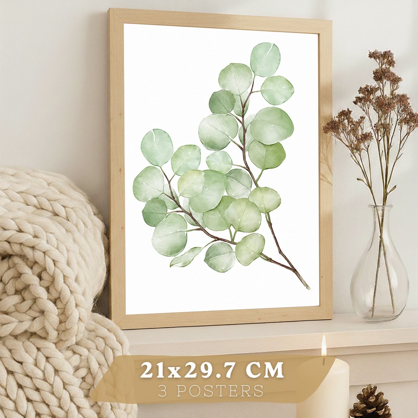 Posters Botánicos de Eucalipto con Hojas Verdes Acuarela