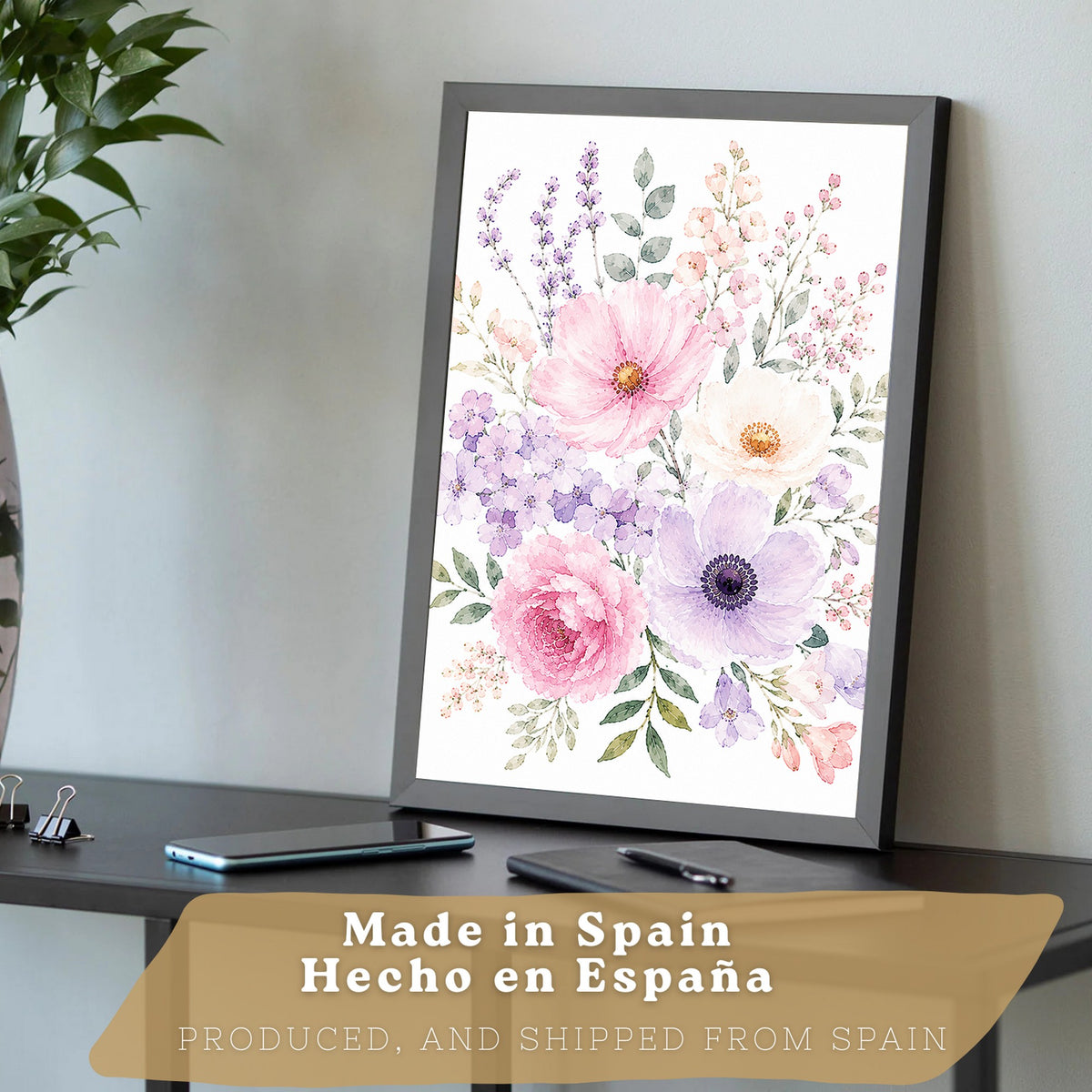 Posters Florales Pastel con Arte de Ramos de Flores Acuarela