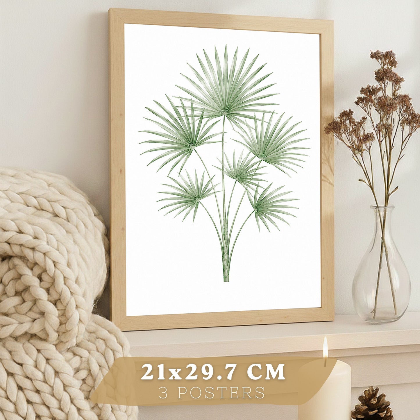 Posters Botánicos de Hojas con Eucalipto y Palma Acuarela