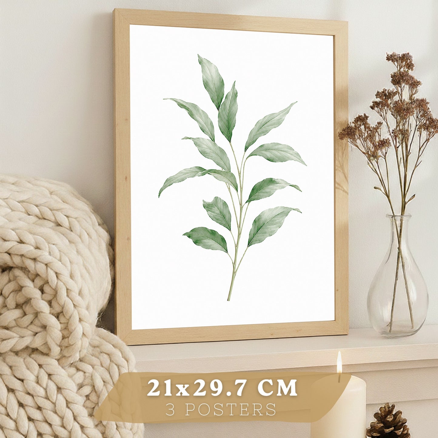 Posters Botánicos con Eucalipto y Arte de Hojas Verde Salvia