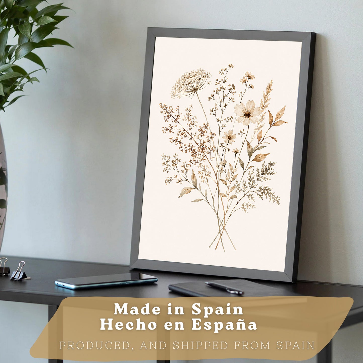 Posters de pared Flores Silvestres Neutras con Acuarela Botánica Beige