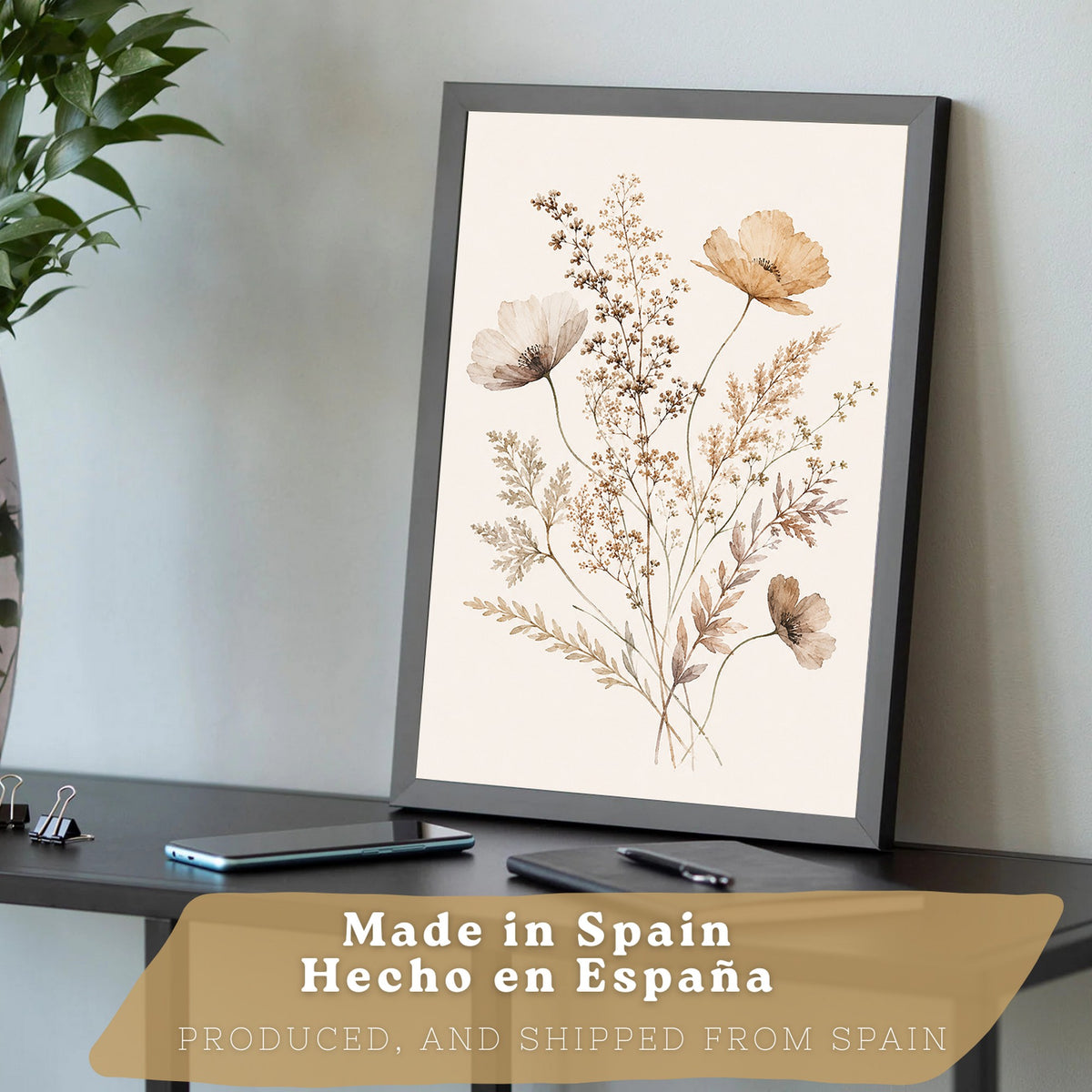 Posters de Flores Silvestres con Arte de Pradera en Tonos Neutros
