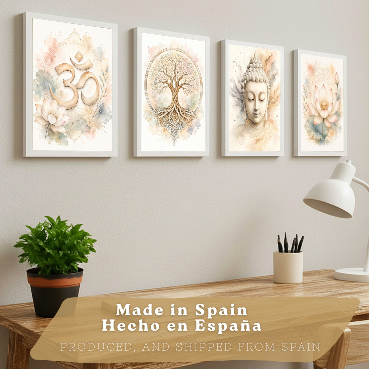 Posters Espirituales con Símbolo Om, Buda y Arte de Loto