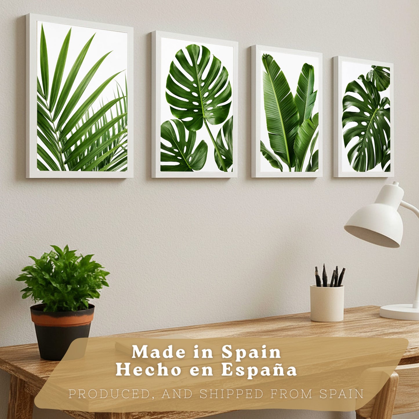 Posters de Hojas Tropicales con Arte Botánico de Monstera y Palma