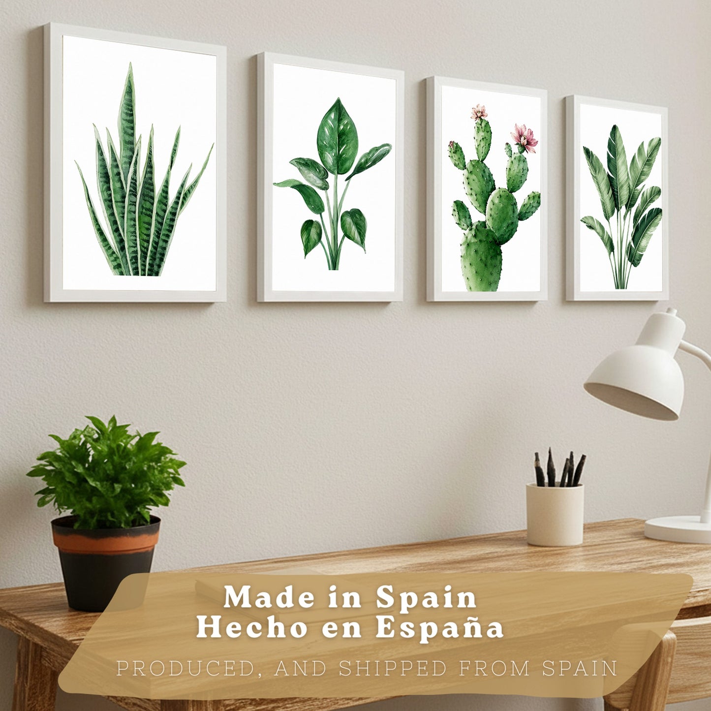 Posters decorativos Botánicos Tropicales con Hojas Verdes y Cactus