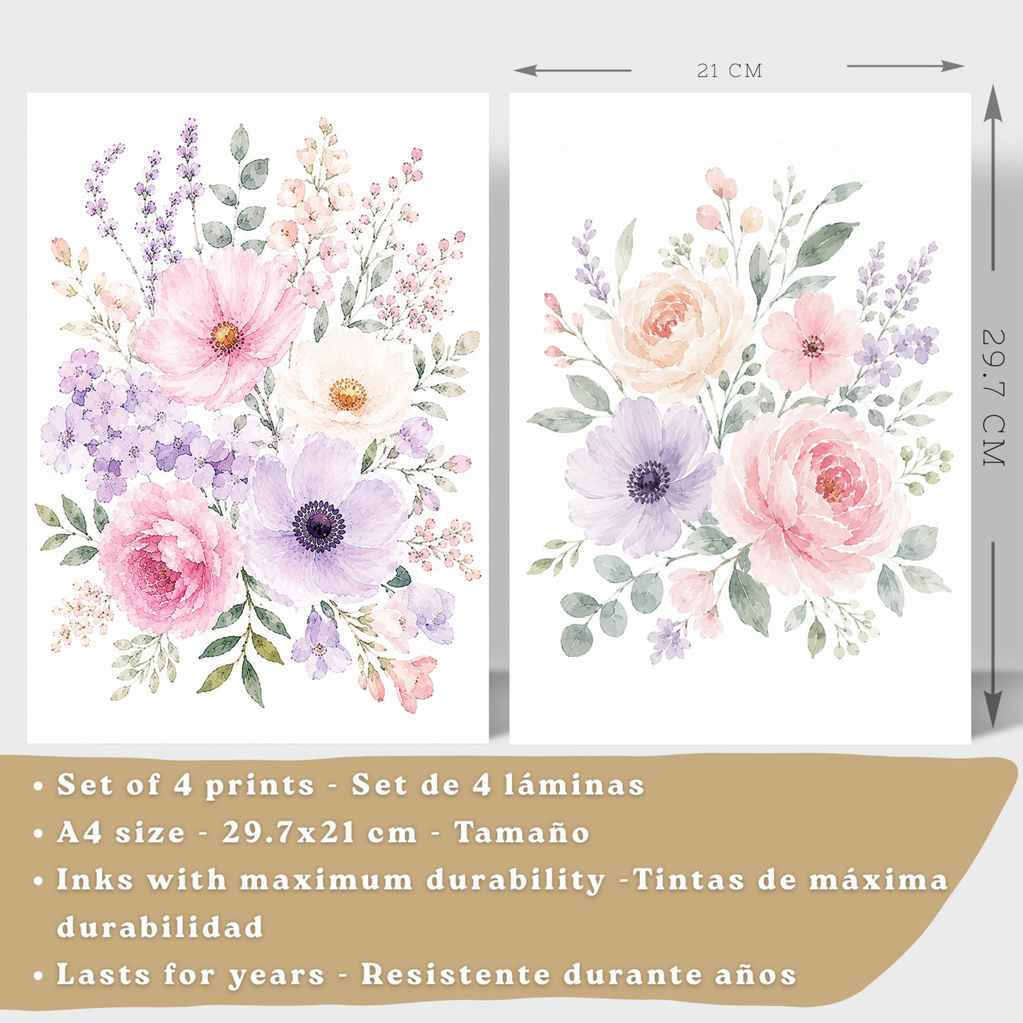 Posters Florales Pastel con Arte de Flores de Jardín en Acuarela