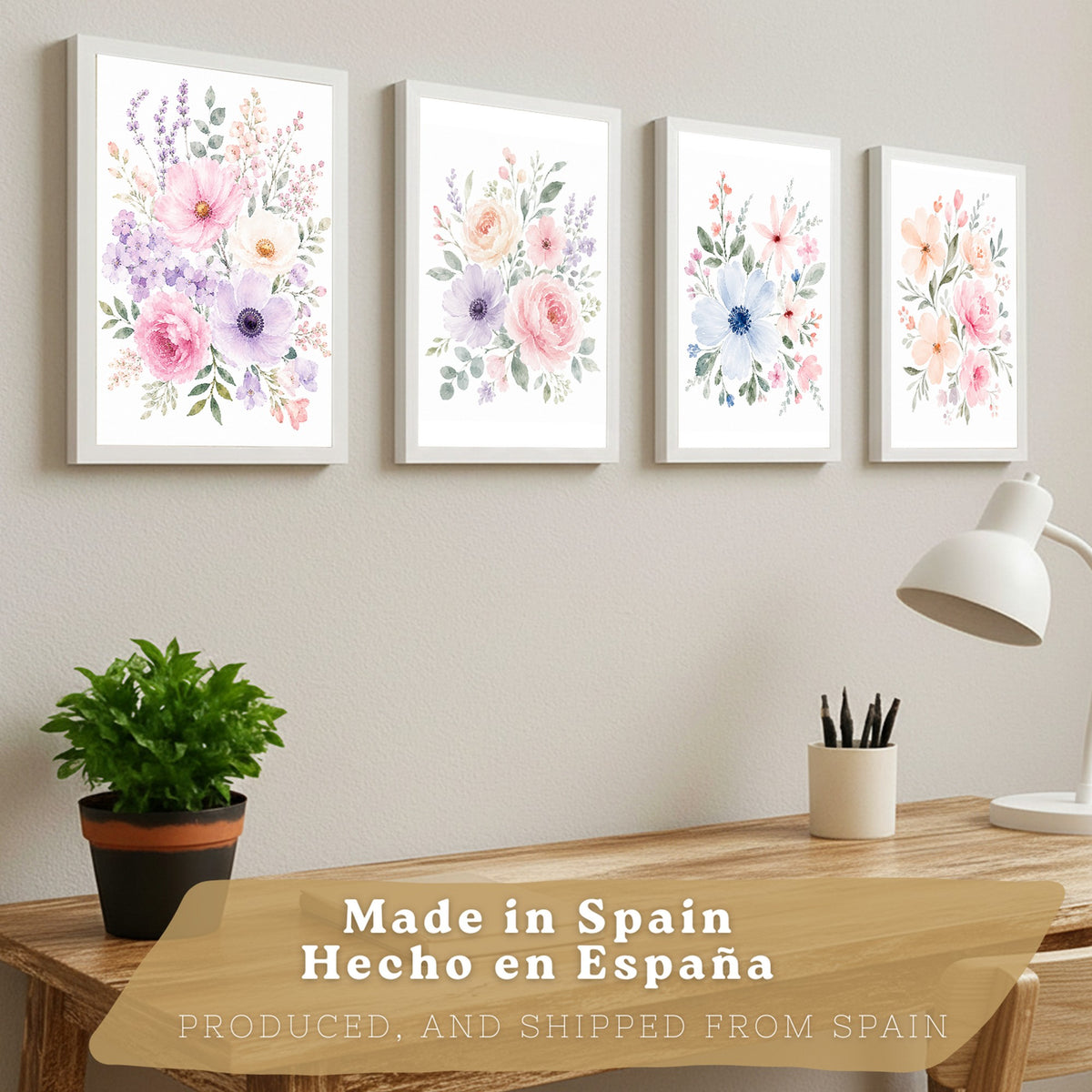 Posters Florales Pastel con Arte de Flores de Jardín en Acuarela