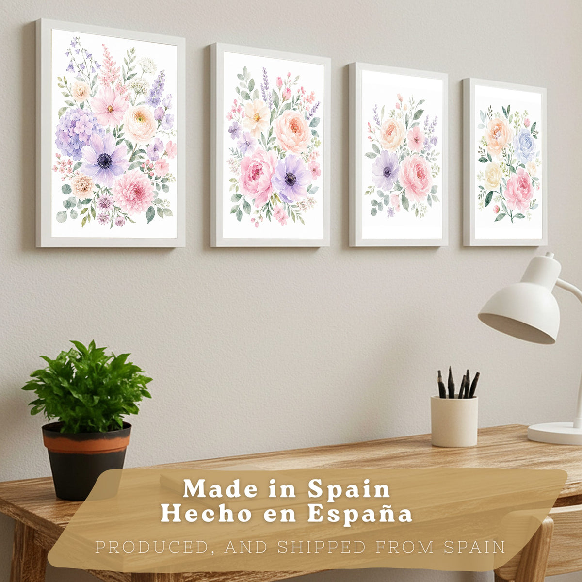 Posters Florales Pastel con Arte Floral Romántico en Acuarela