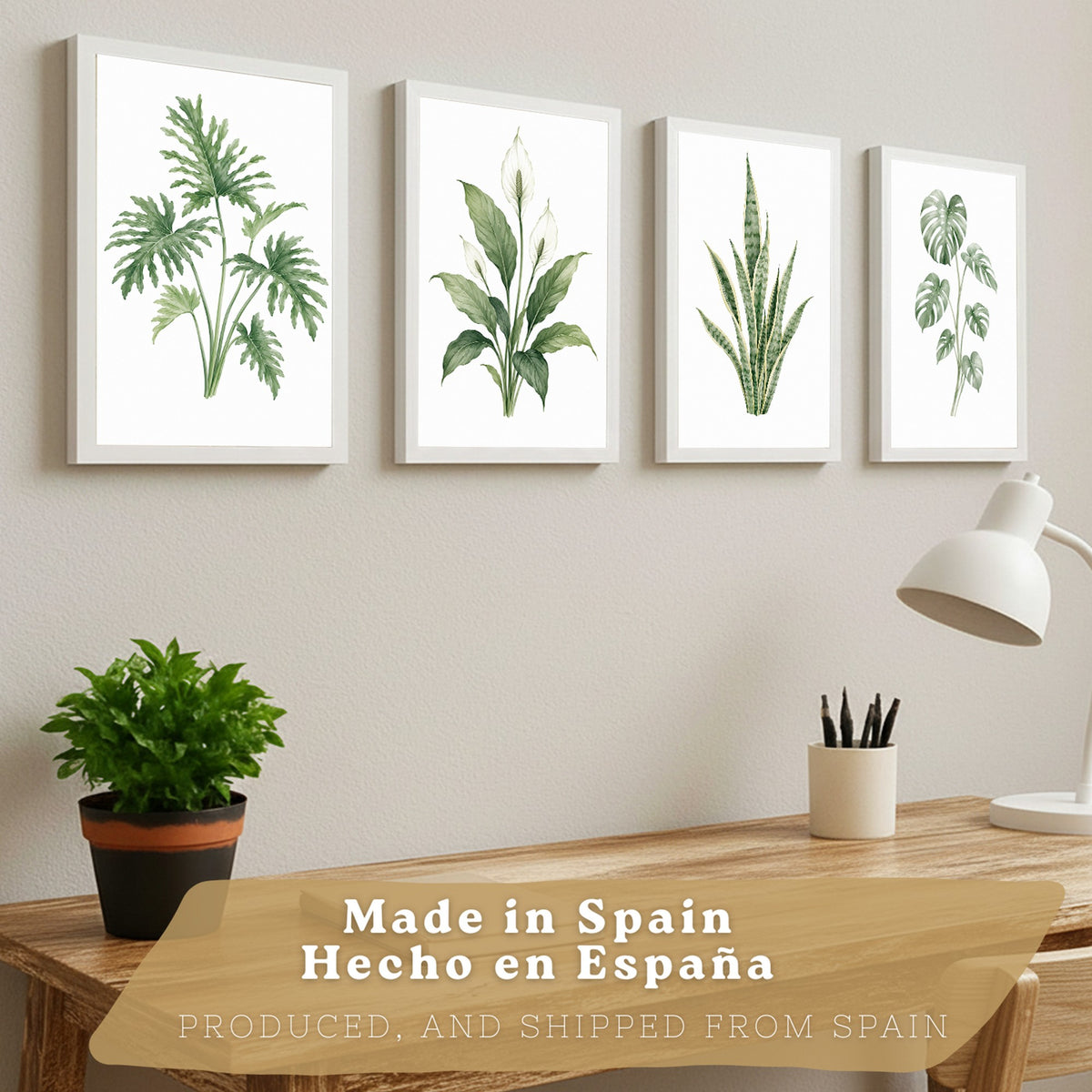 Posters Tropicales con Monstera, Sansevieria y Lirio de la Paz