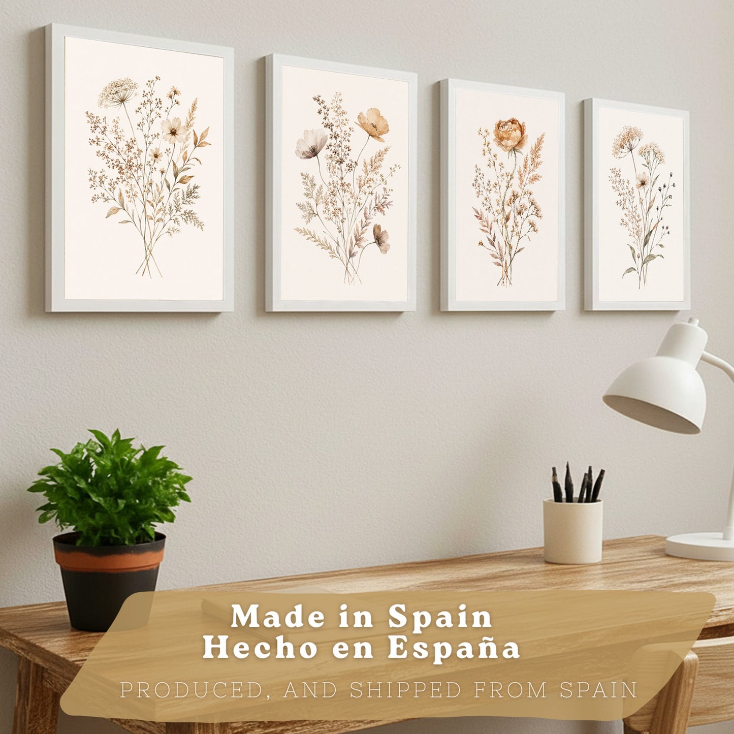 Posters de Flores Silvestres Neutras con Acuarela Botánica Beige